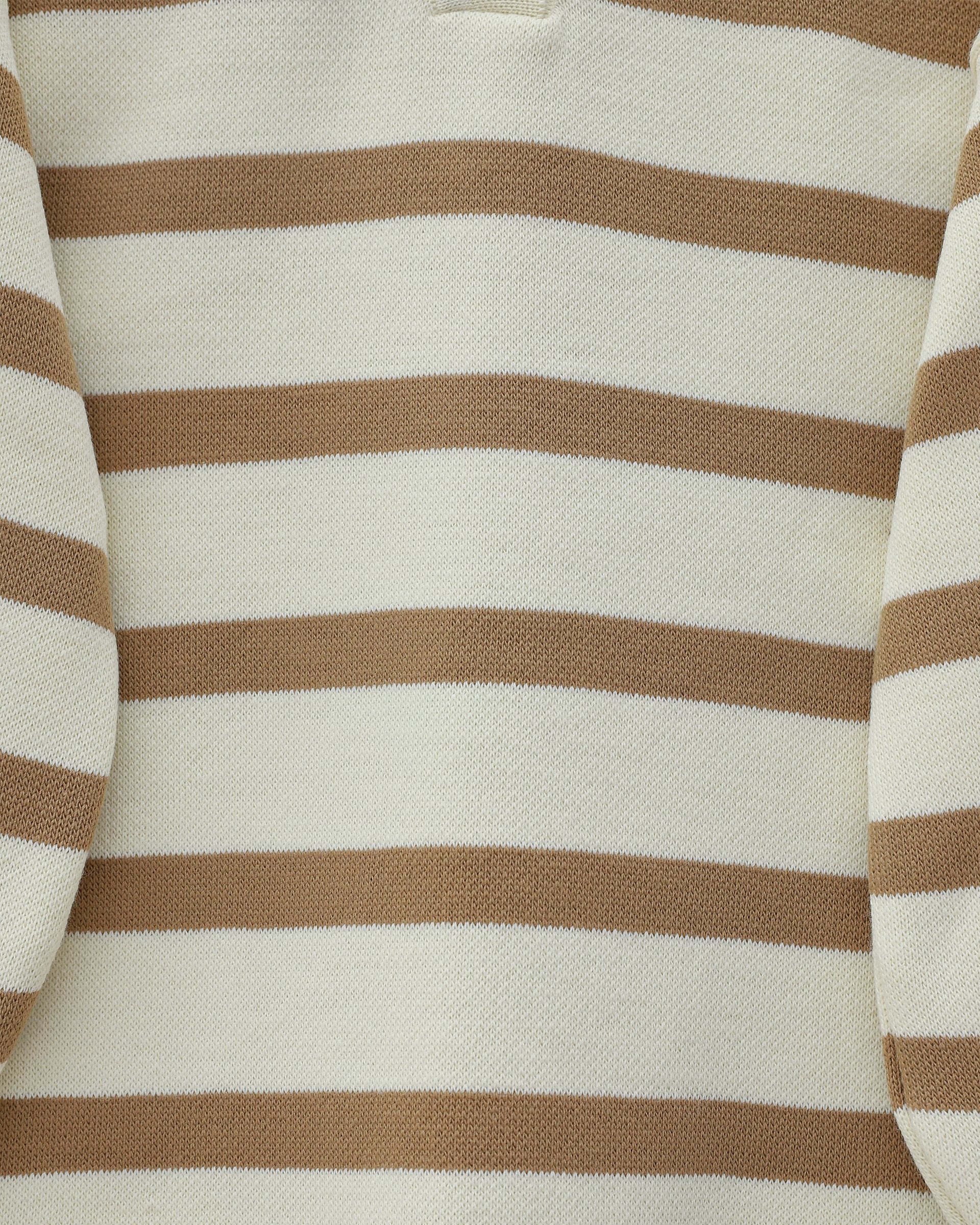 Polo Collar Buttoned Striped Knit Tunic and Wide-Leg Trousers Set - Tan - Podyumplus - by Peralane - photo 5