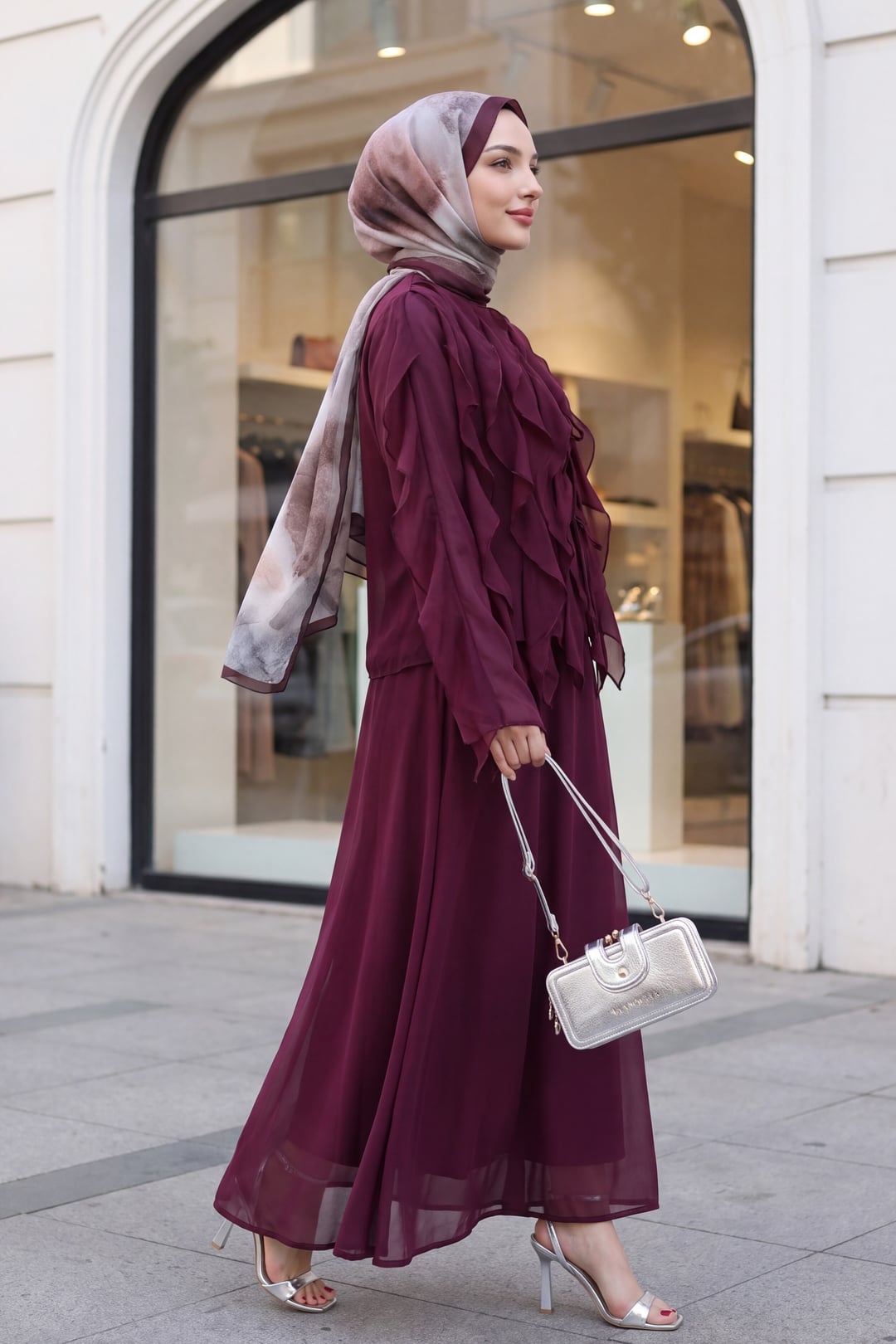 Asymmetric Cupra Two-Piece Set with Tie Front and Ruffles - Deep Plum - Podyumplus - by Peralane - photo 3