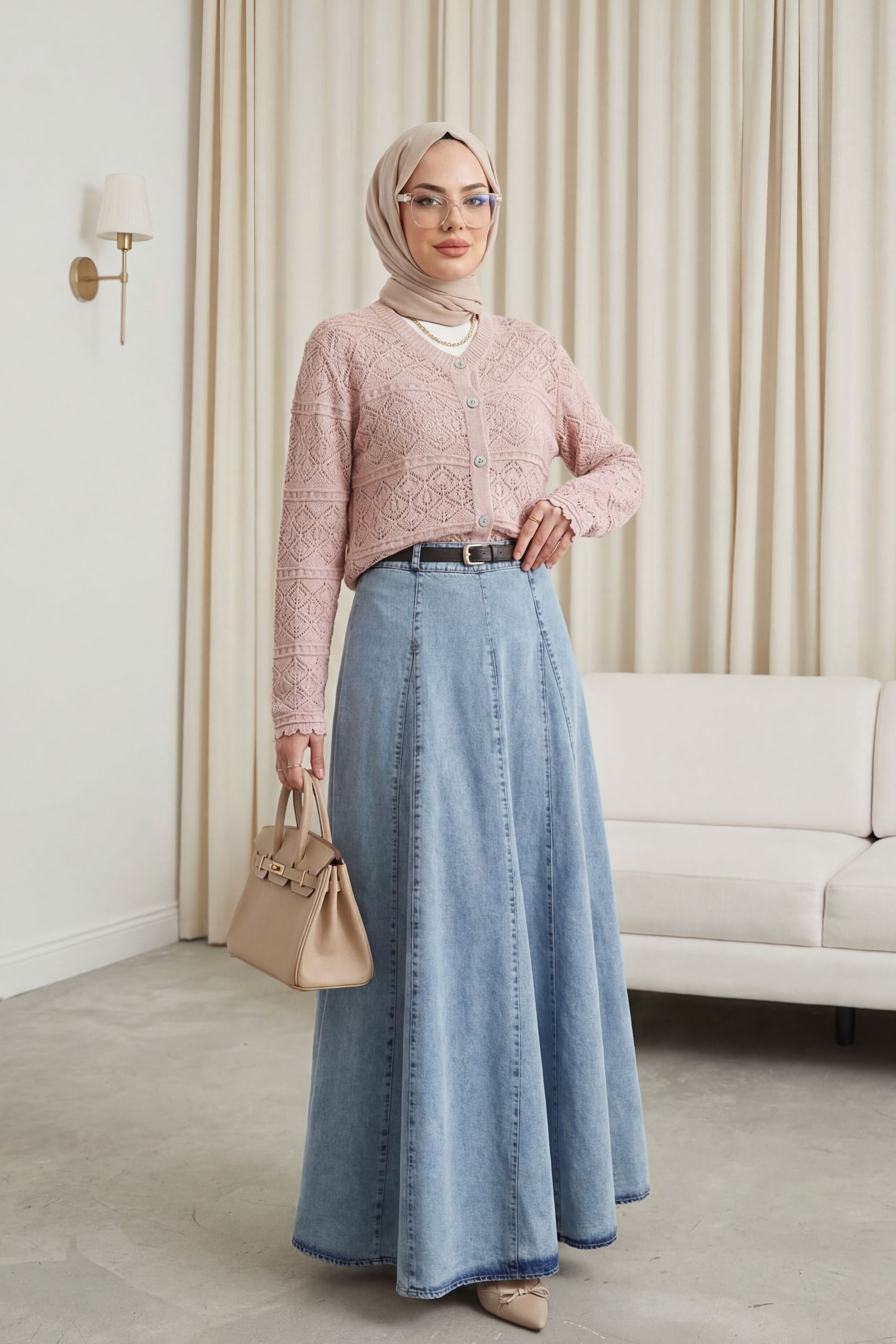 Buttoned Patterned Openwork Knit Cardigan - Powder Pink - Podyumplus - by Peralane - photo 2
