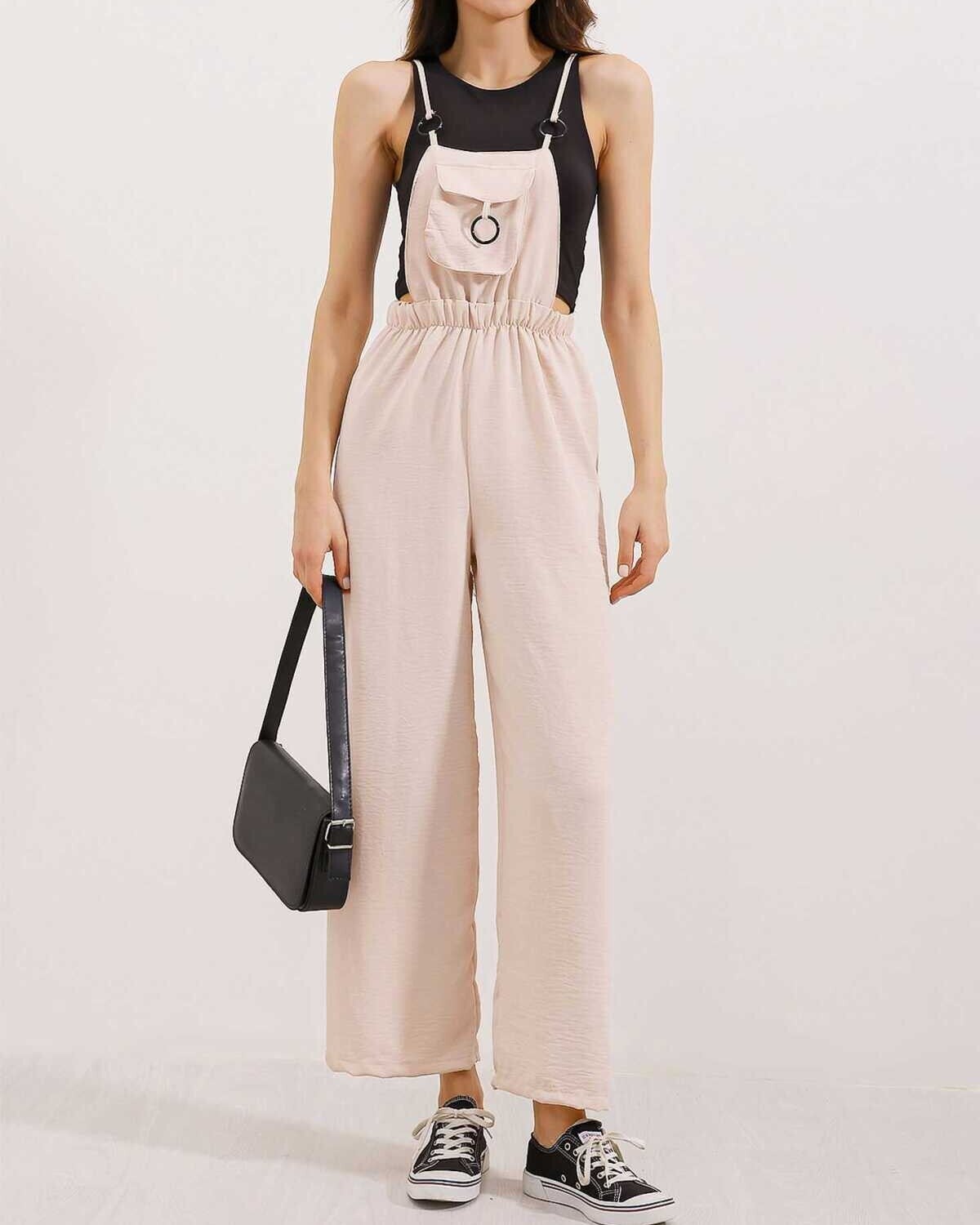 Beige Bib-Style Jumpsuit with Adjustable Straps for Women - Bigdart - by Peralane - photo 2