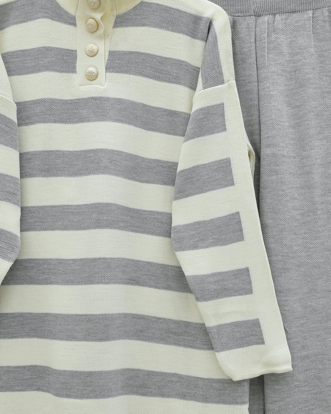 Half-Collar Buttoned Thick Striped Knit Set - Grey - Podyumplus - by Peralane - photo 6