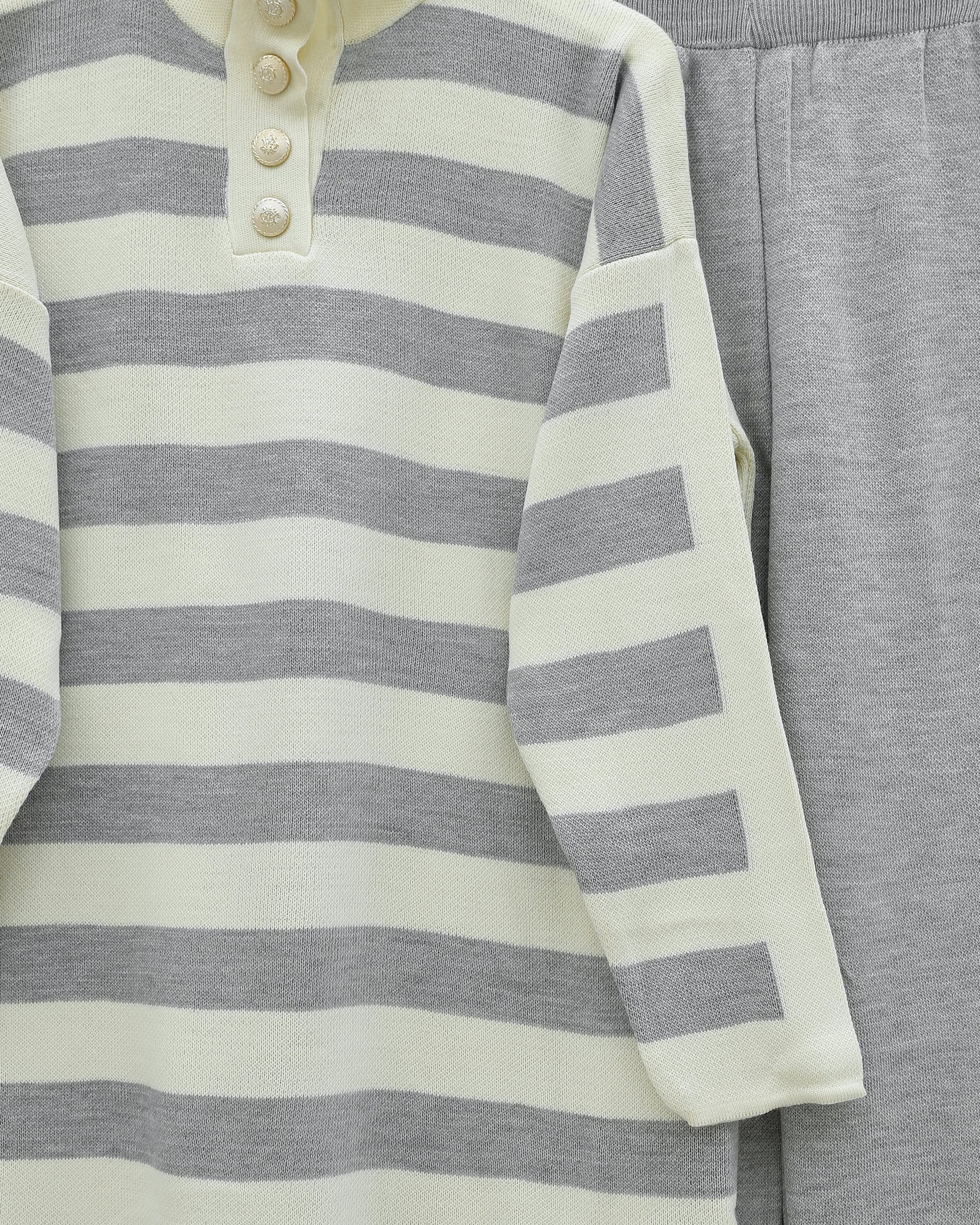 Half-Collar Buttoned Thick Striped Knit Set - Grey - Podyumplus - by Peralane - photo 6