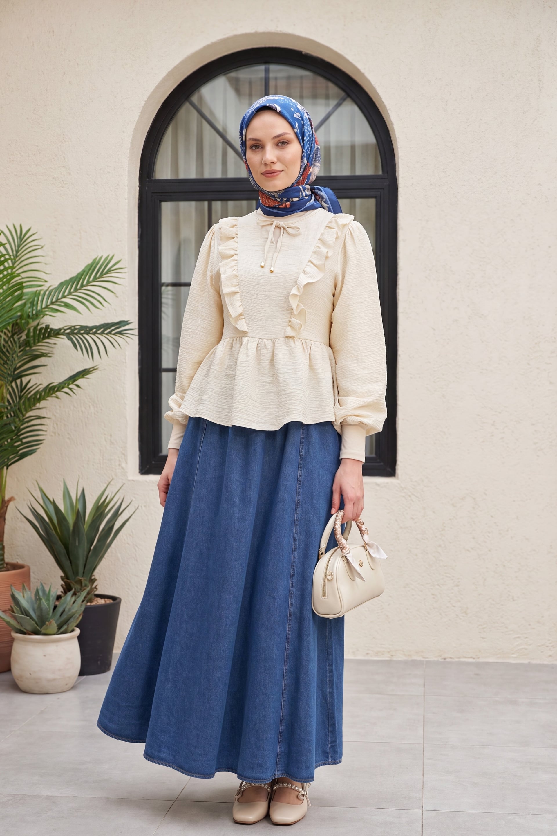 Side Pocket Elasticated Waist Denim Skirt - Dark Blue - Podyumplus - by Peralane - photo 4