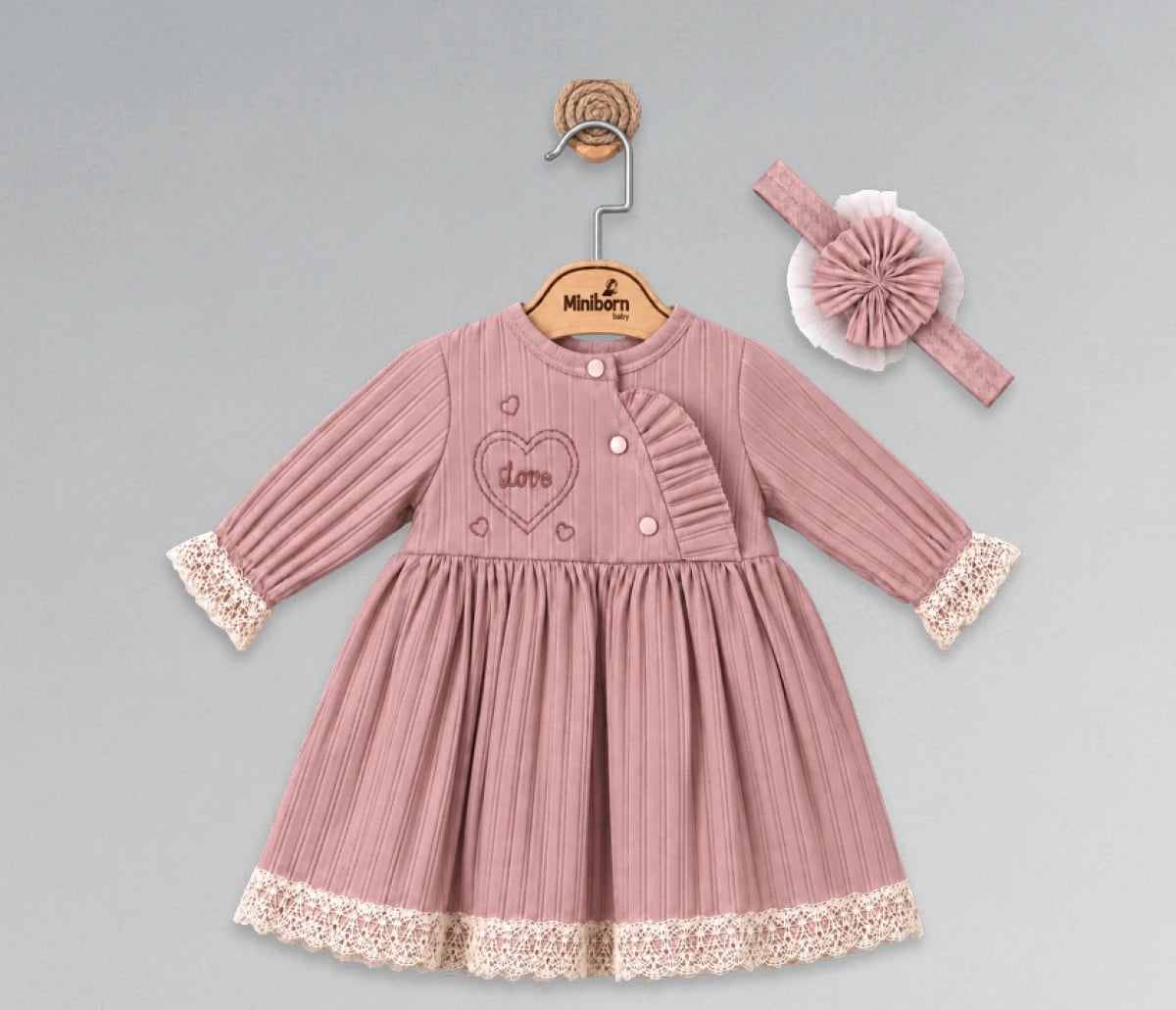 Baby Girl Dress and Headband Set - Dusty Rose (Pack of 4) - Miniborn - by Peralane