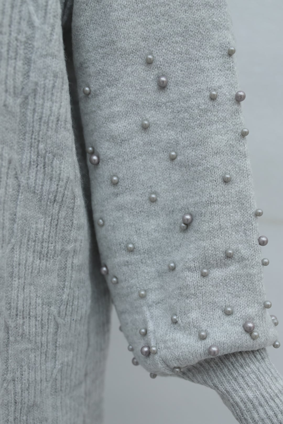 Pearl Sleeve Patterned Relaxed Knit Tunic - Light Grey - Podyumplus - by Peralane - photo 8