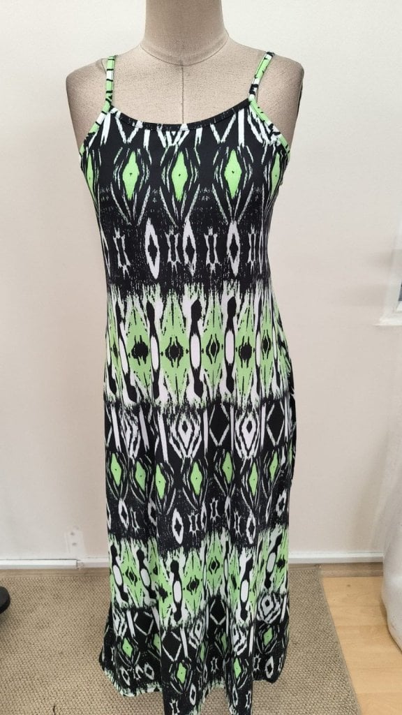 Women's Spaghetti Strap V-Neck Long Printed Suprem Dress - Green - Janes - by Peralane - photo 5