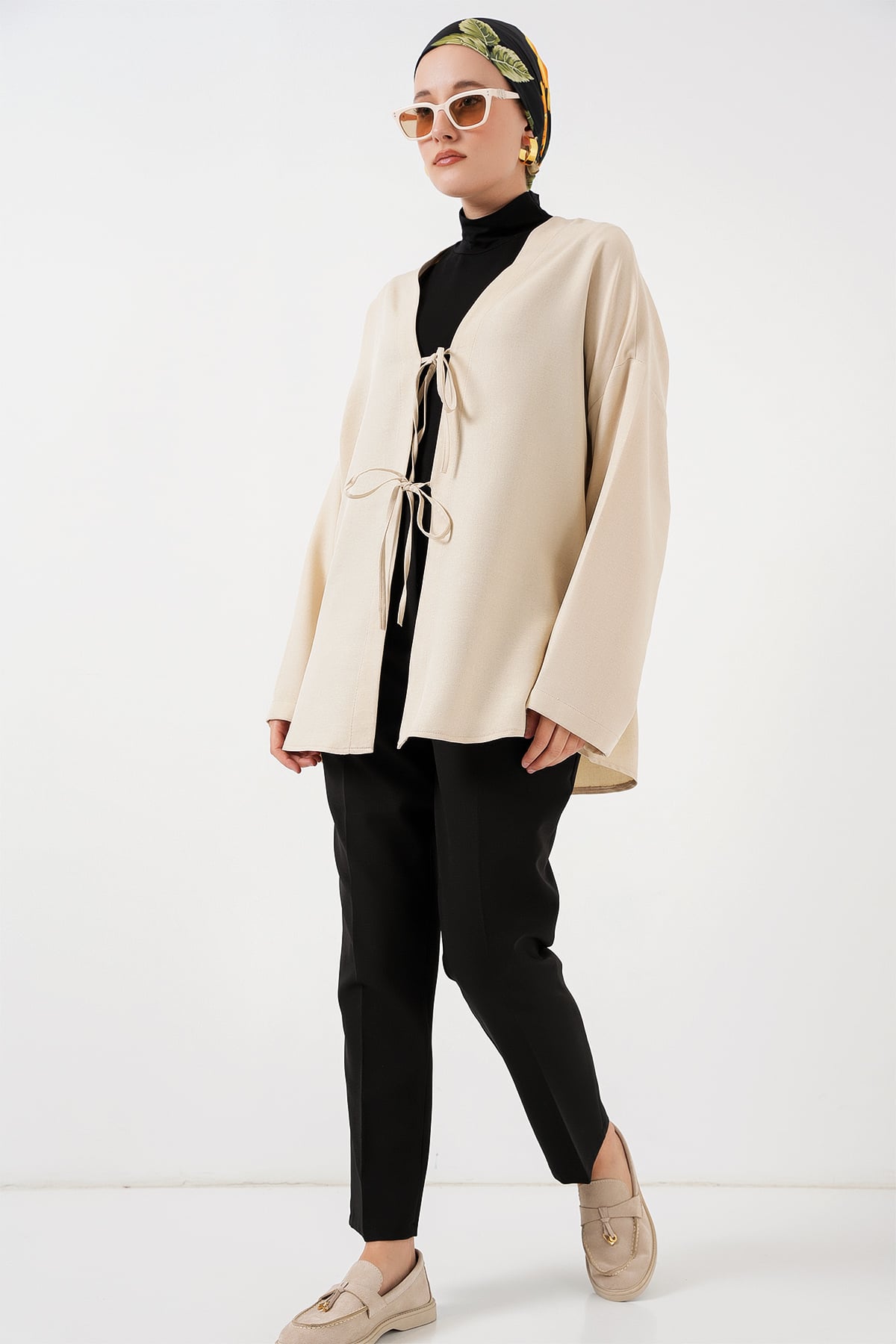 Krem Linen Modest Kimono with Tie Closures - 5968 - Bigdart - by Peralane