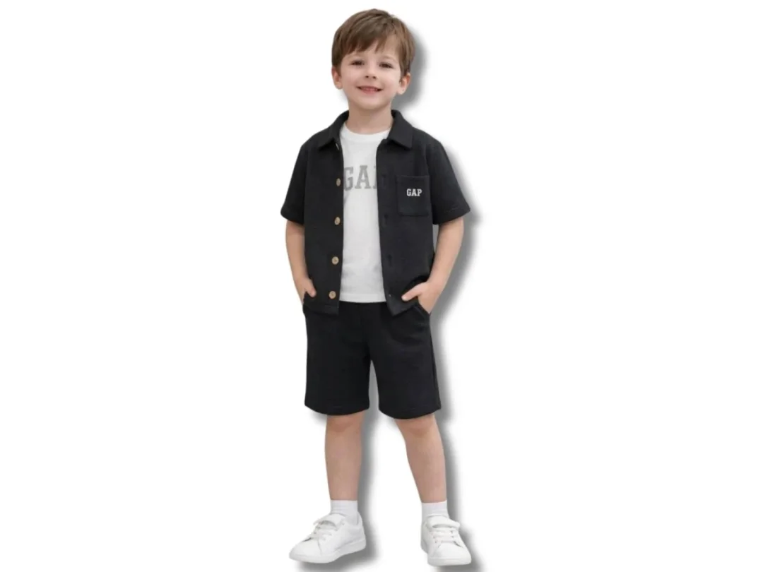 Boys' Printed Shirt and Shorts Set - Black - Replikas - by Peralane