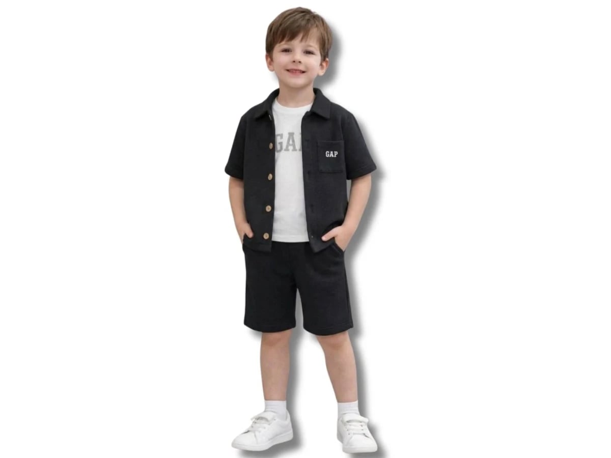 Boys' Printed Shirt and Shorts Set - Black - Replikas - by Peralane