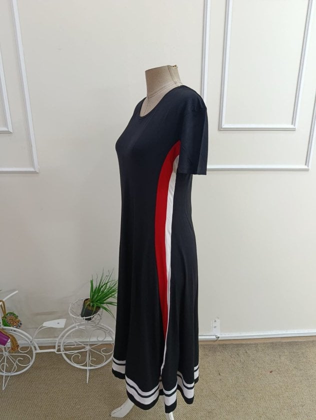 Women's Short-Sleeved Crew Neck Side-Stripe Midi Viscose Dress - Janes - by Peralane - photo 5
