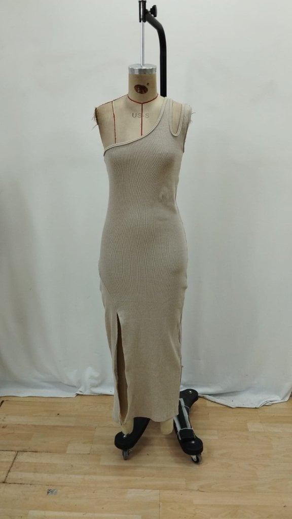 Women's Beige One-Shoulder Sleeveless Ribbed Knit Midi Dress - Janes - by Peralane - photo 5