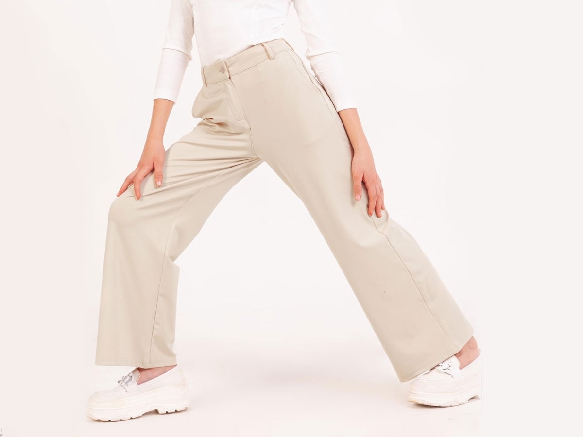 Girls' Beige High-Waisted Wide-Leg Trousers with Corset Detail - Nickel - by Peralane