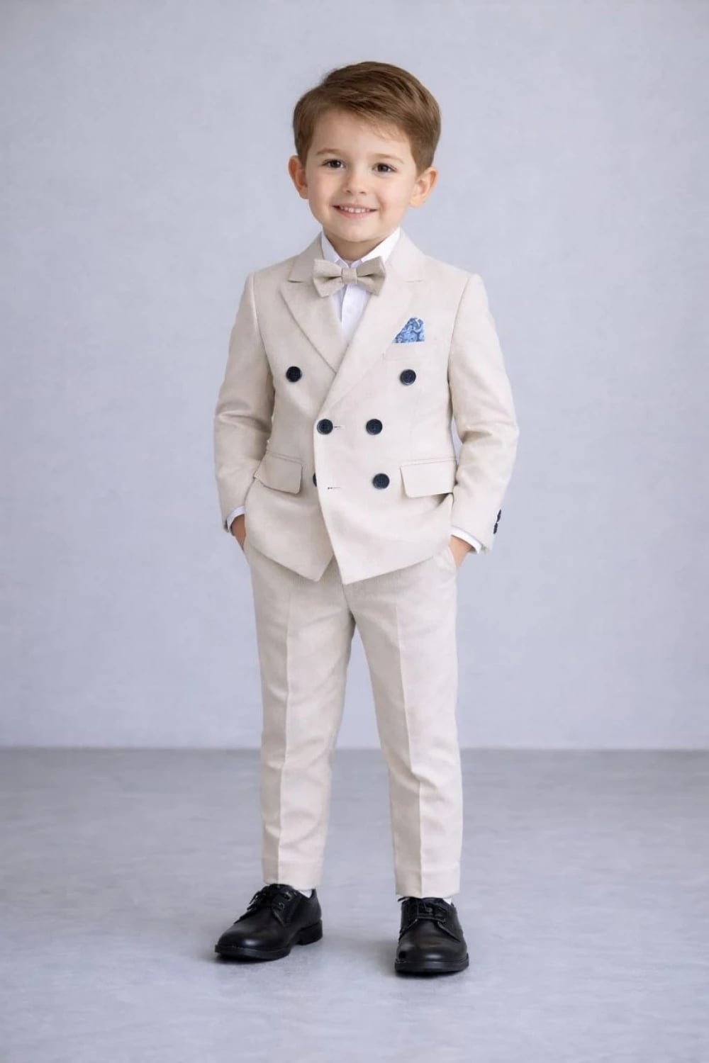 Striped Double-Breasted Boy's Suit Set of 4, Ages 11-14 - Terry - by Peralane