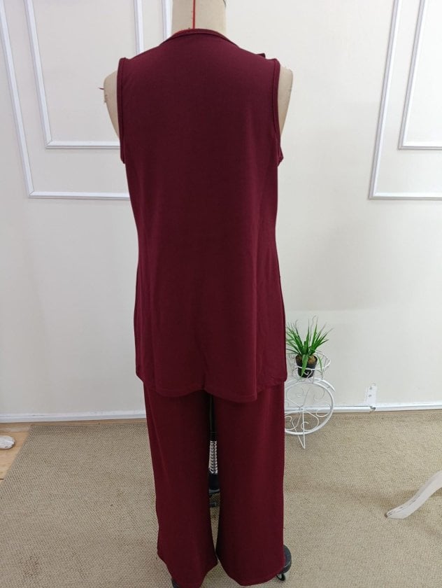 Women's Sleeveless Open-Front Pocket Crepe Vest and Trousers Two-Piece Set - Janes - by Peralane - photo 6