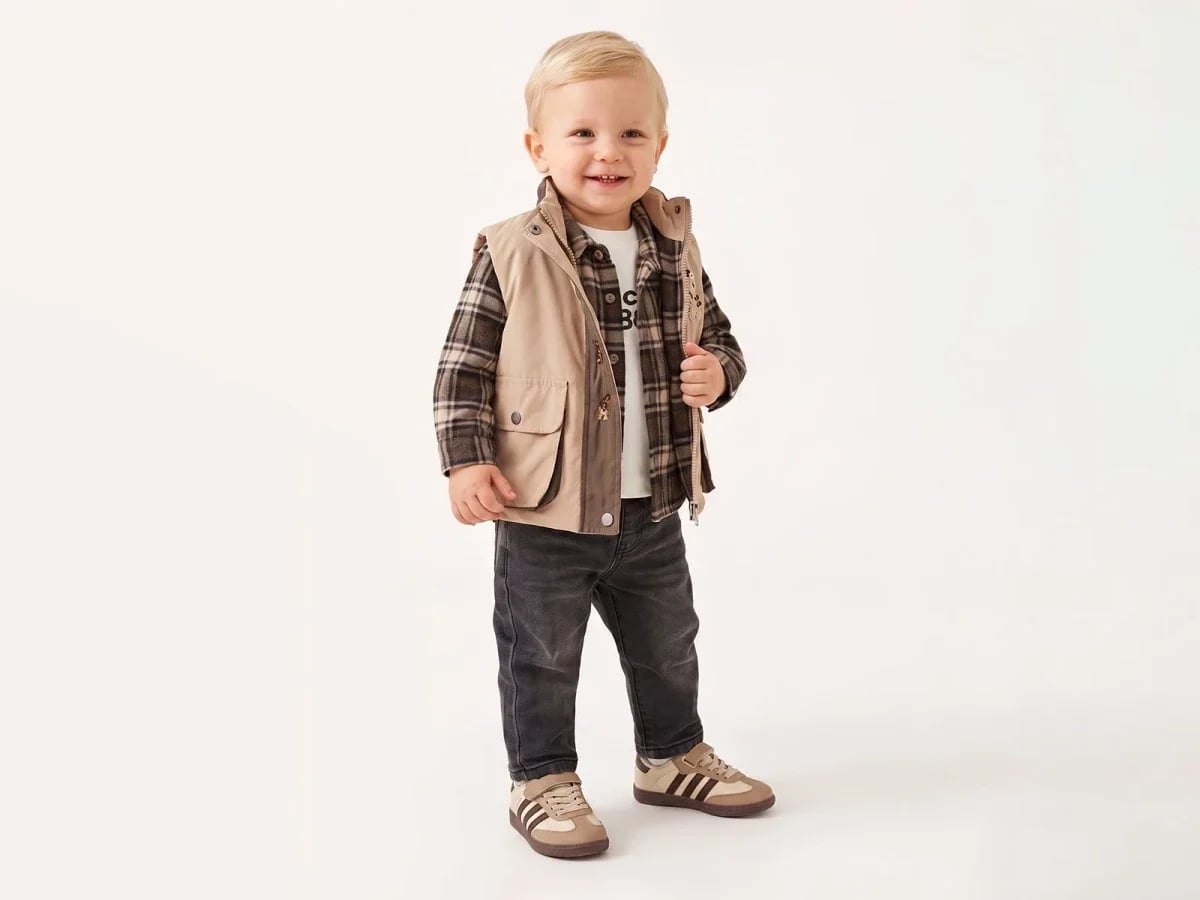 Boys' Plaid Shirt, Beige Vest and Jeans 4-Piece Set - Canoz - by Peralane