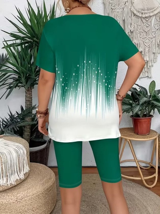 Women's Short-Sleeve Round Neck Patterned Top and Leggings Two-Piece Set - Janes - by Peralane - photo 3