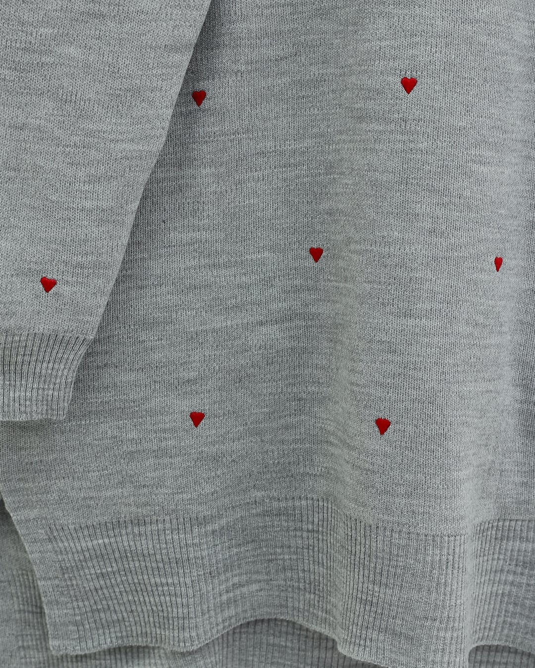 Side Slit Heart Embroidery Knit Tunic - Grey - Podyumplus - by Peralane - photo 4