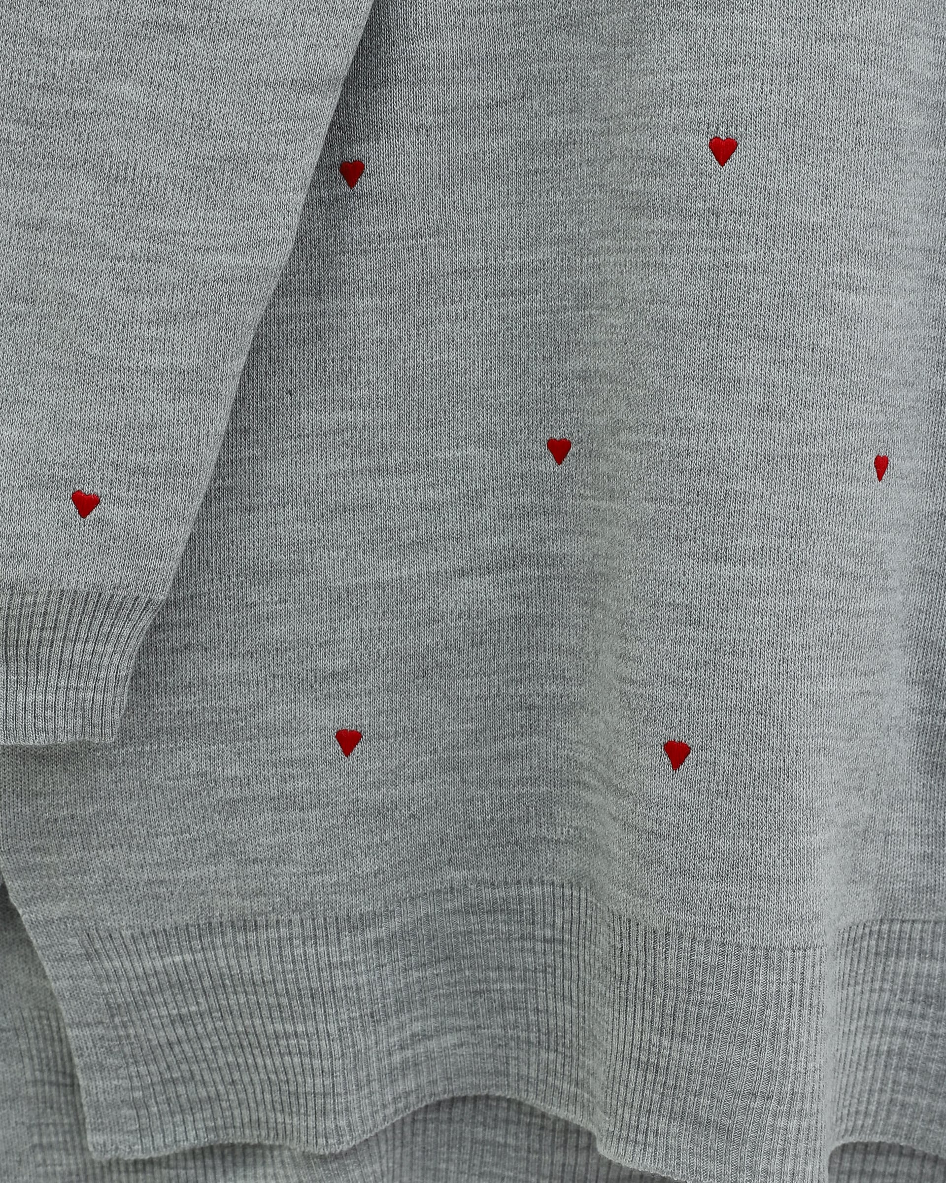 Side Slit Heart Embroidery Knit Tunic - Grey - Podyumplus - by Peralane - photo 4