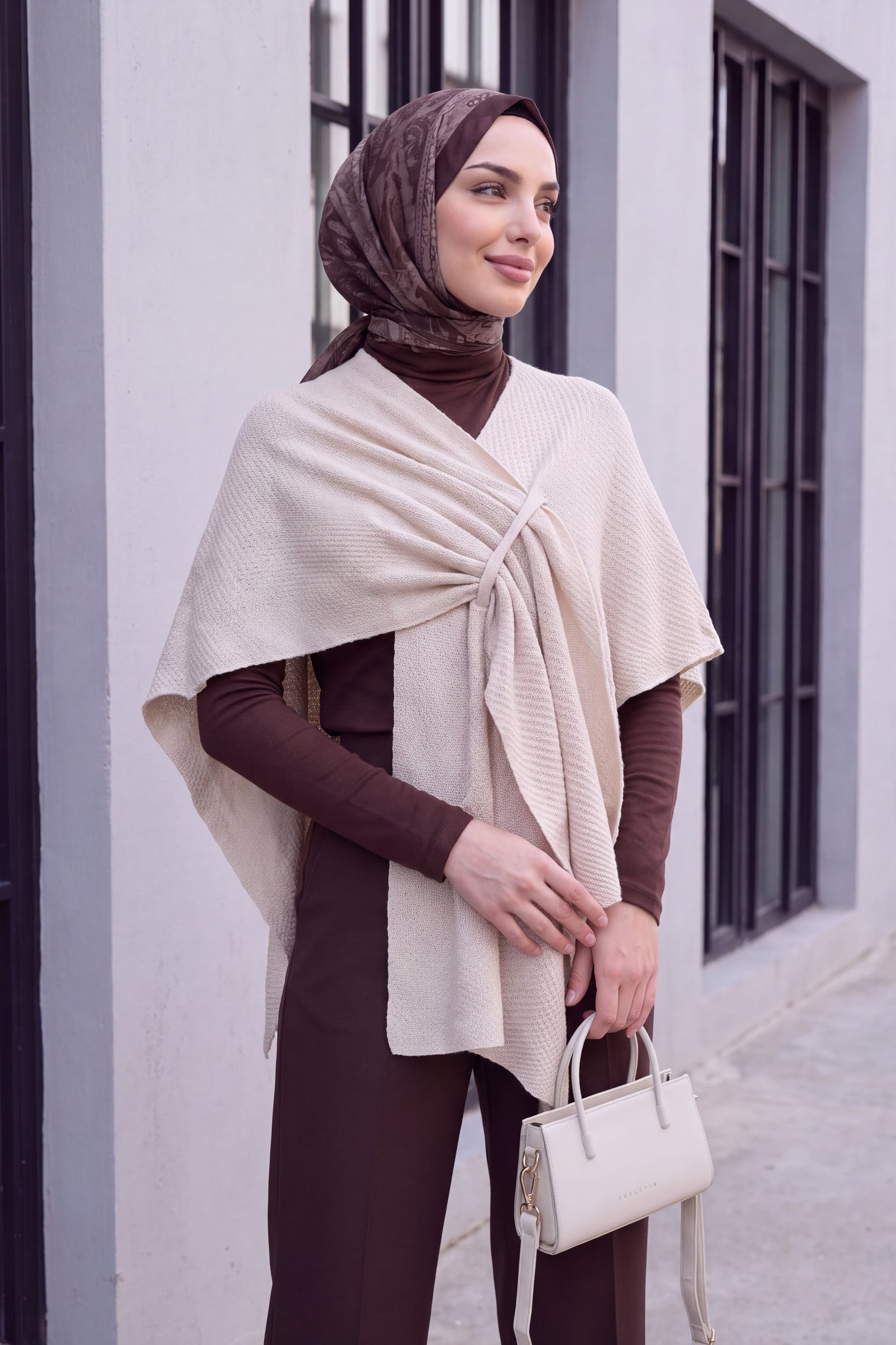 Loose Fit Knit Poncho Cardigan - Stone Colour - Podyumplus - by Peralane - photo 2