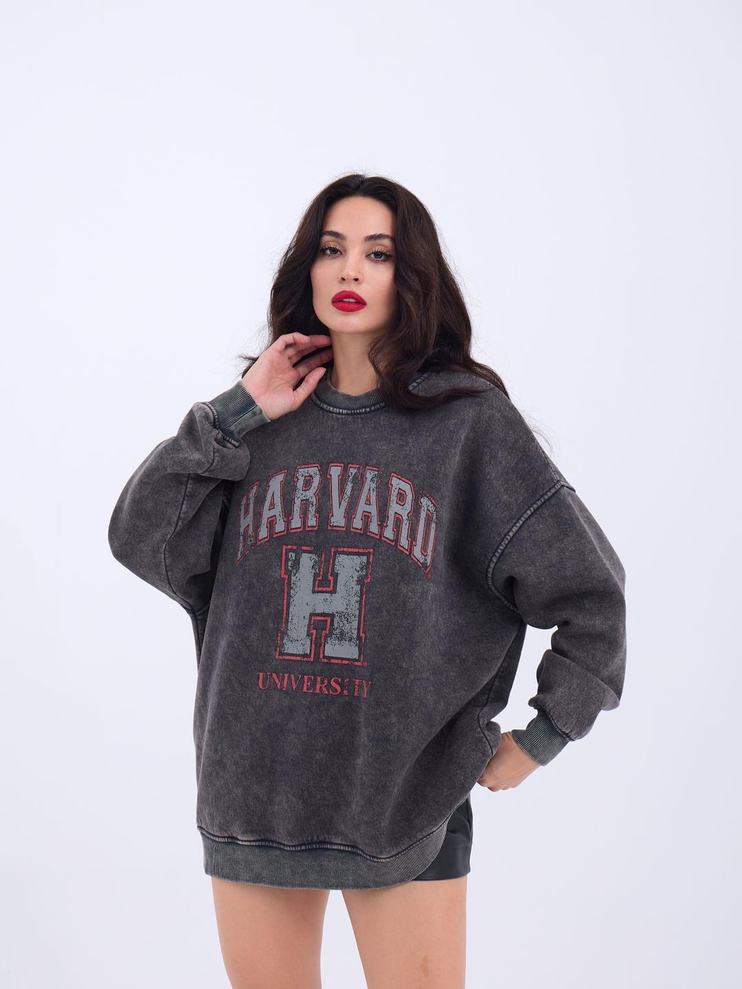 Faded Dark Grey Harvard University Print Sweatshirt for Women - Fame - by Peralane - photo 3