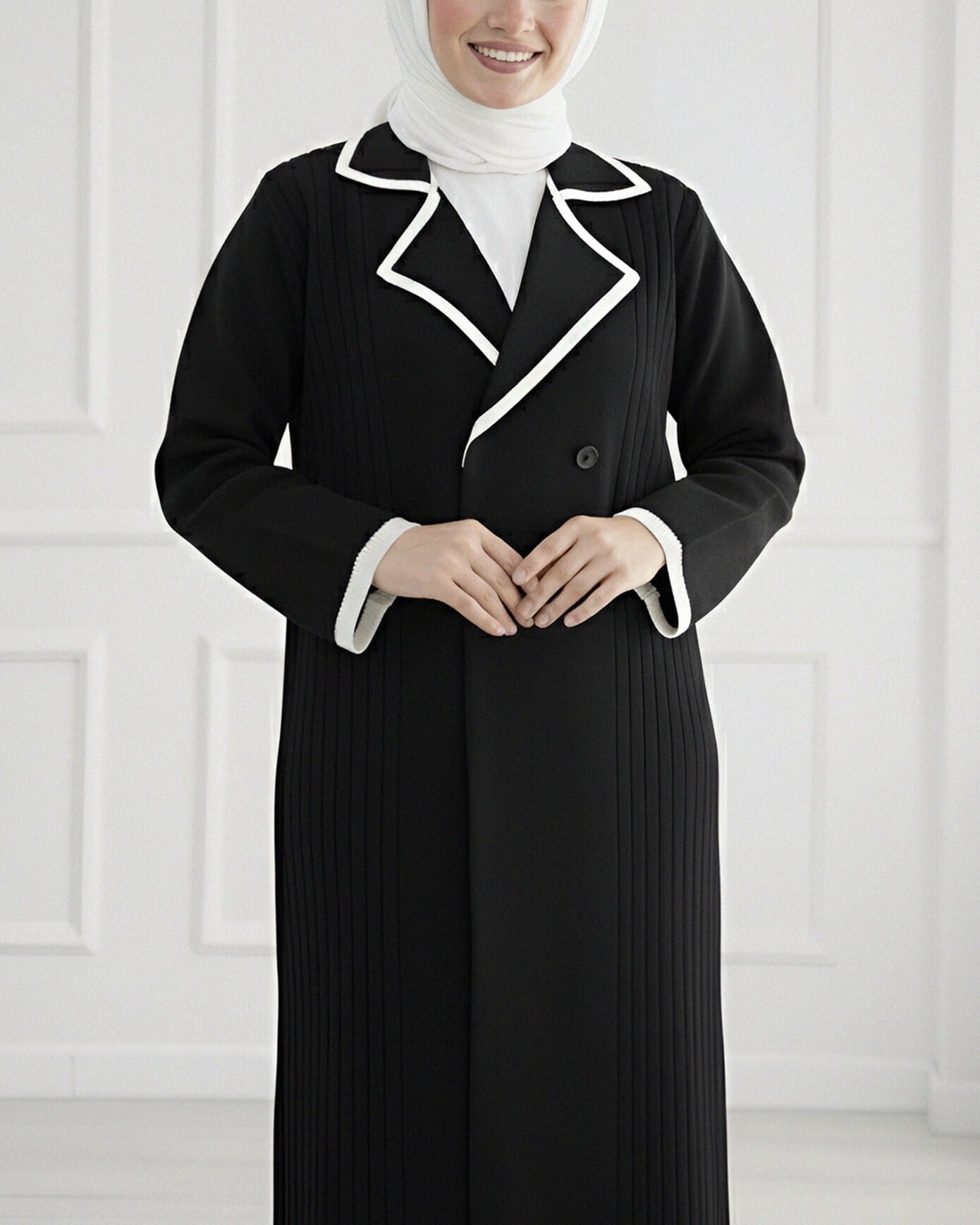 Long Knit Cardigan with Snap Front and Pockets - Black - Podyumplus - by Peralane - photo 5