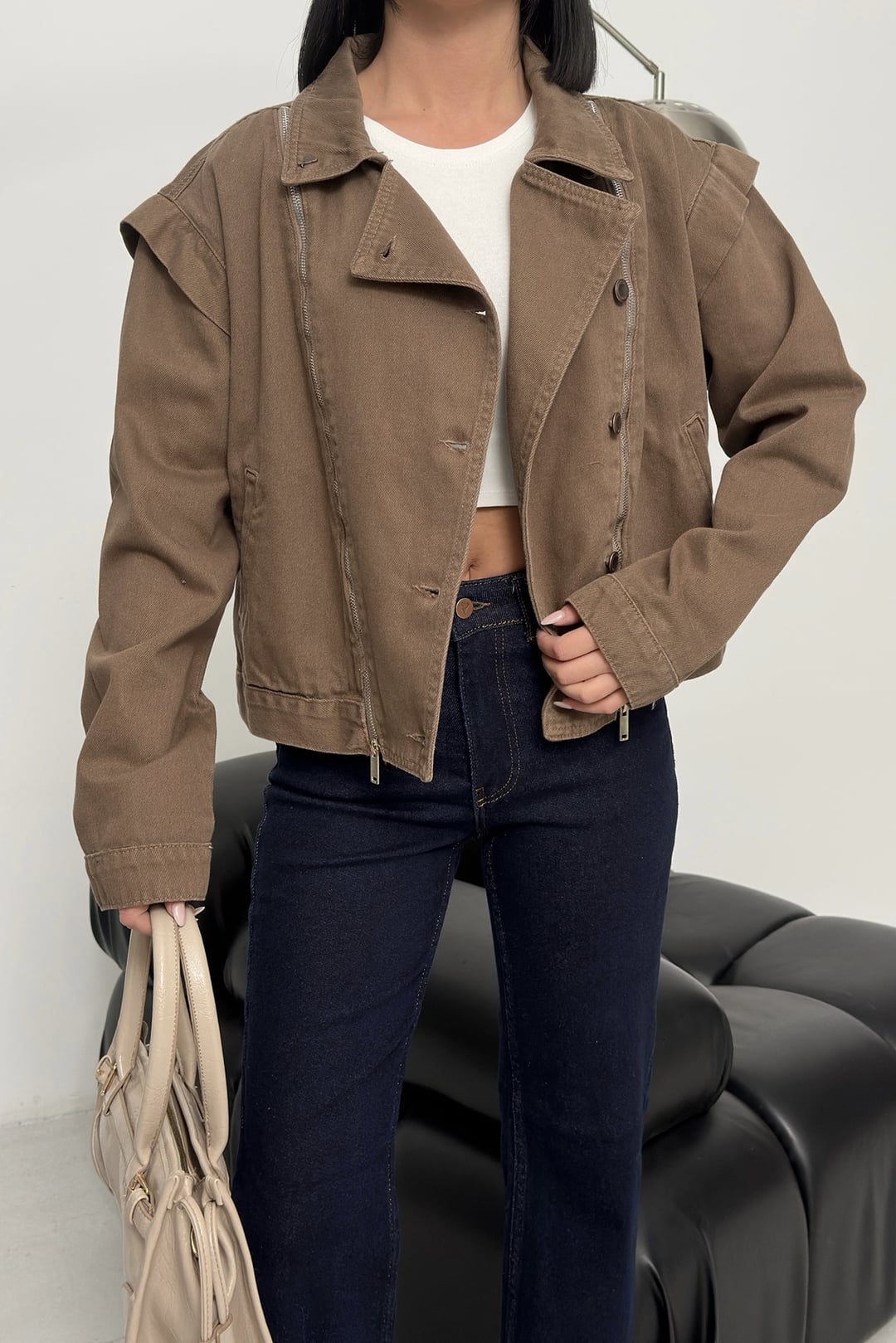 Zip Detail Denim Jacket 6141 Toprak - Xlove - by Peralane