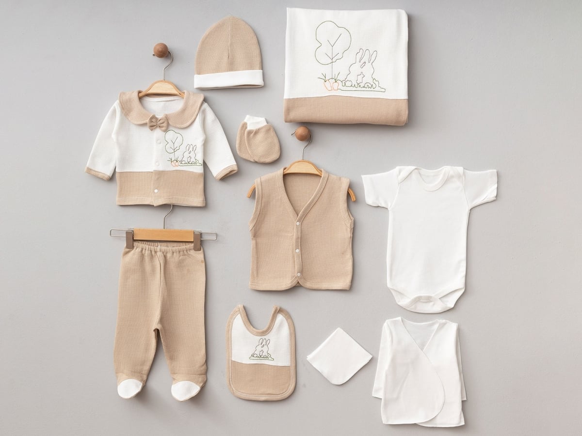 Baby Boy Hospital Exit Set with Rabbit Embroidery - Zipir - by Peralane