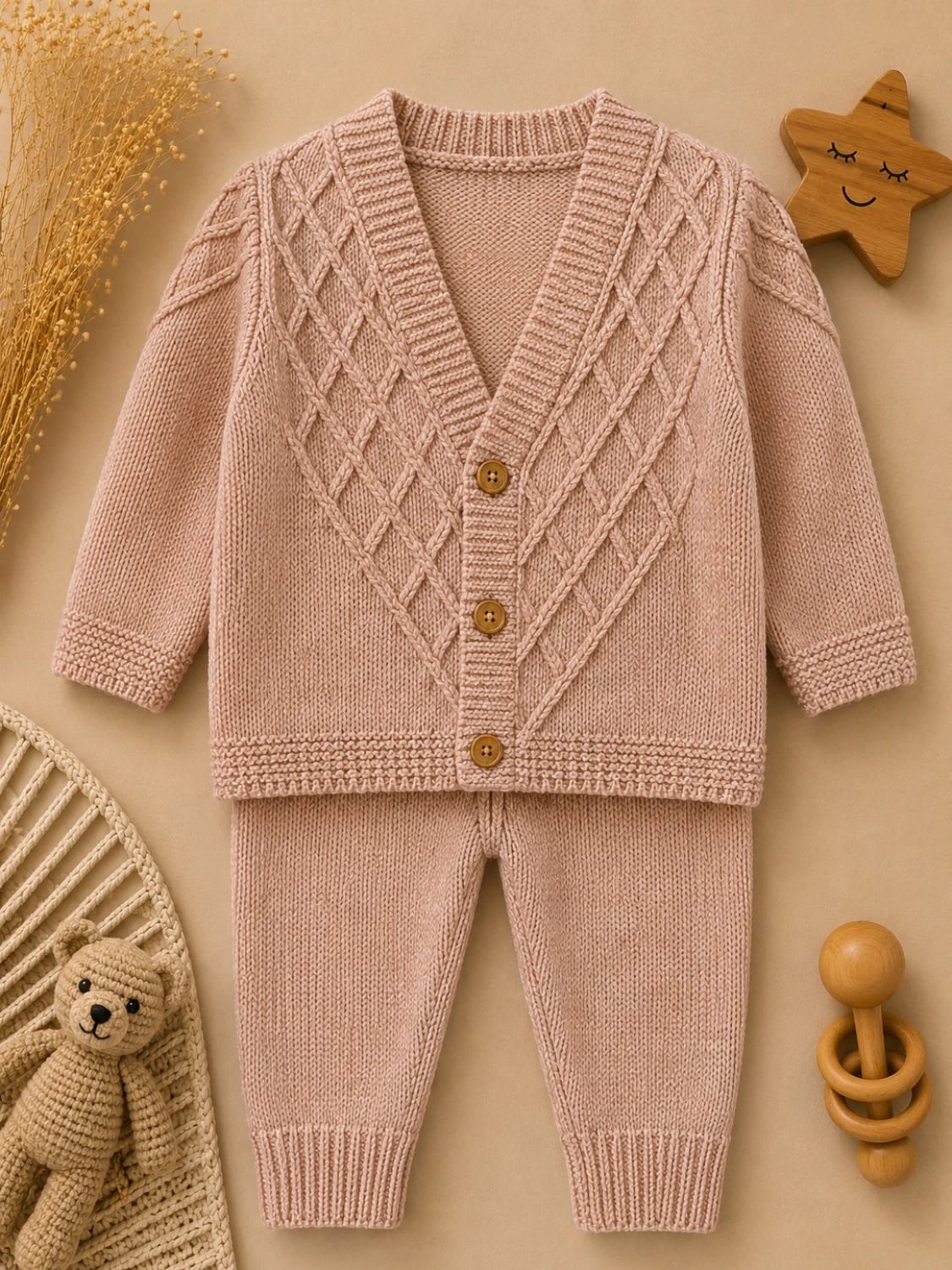 Baby Knitted Cardigan and Trousers Set – 0-9 Months - Has Bereket - by Peralane