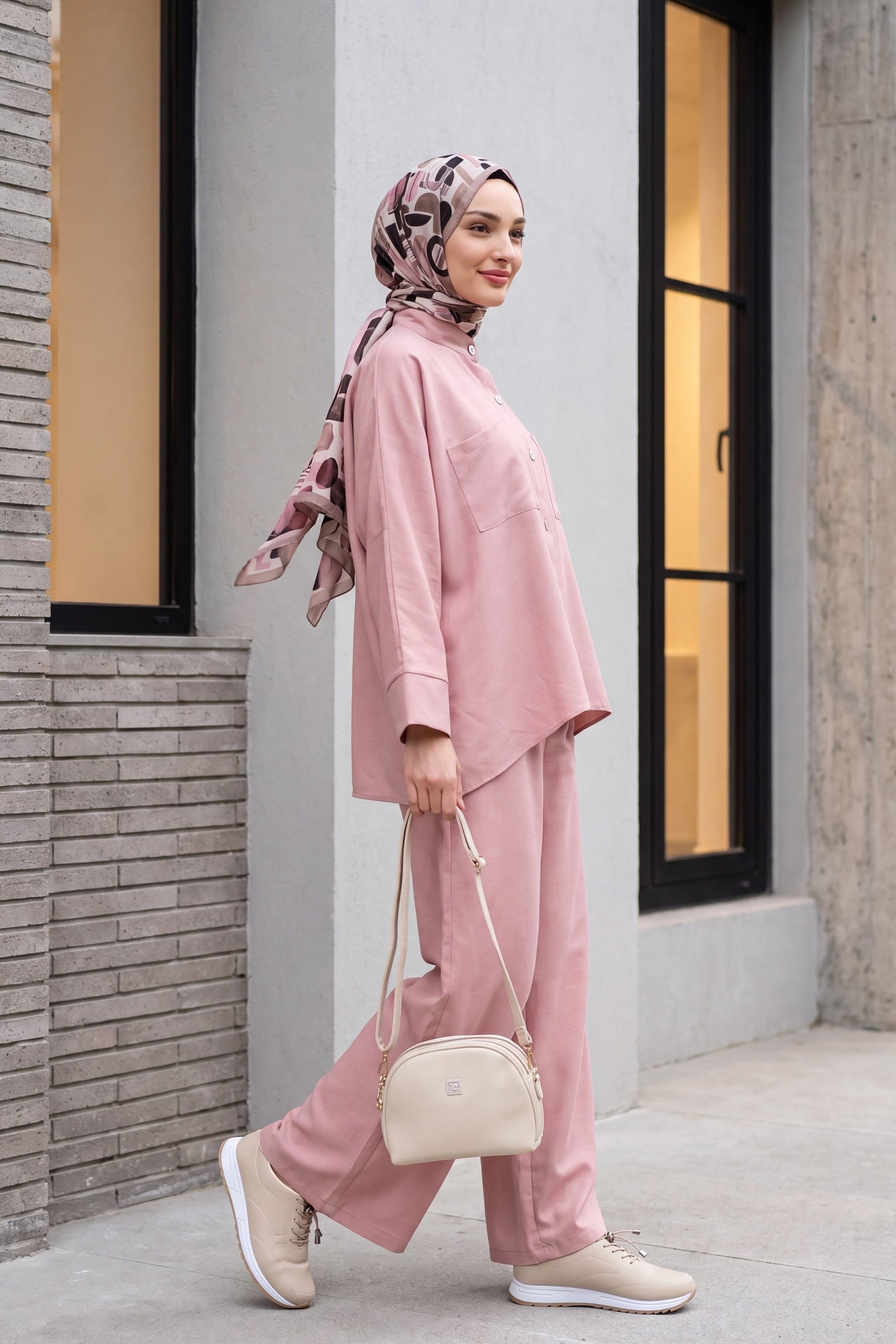 Dusty Rose Linen-Blend Tunic and Wide-Leg Trousers Co-ord Set - Podyumplus - by Peralane - photo 3