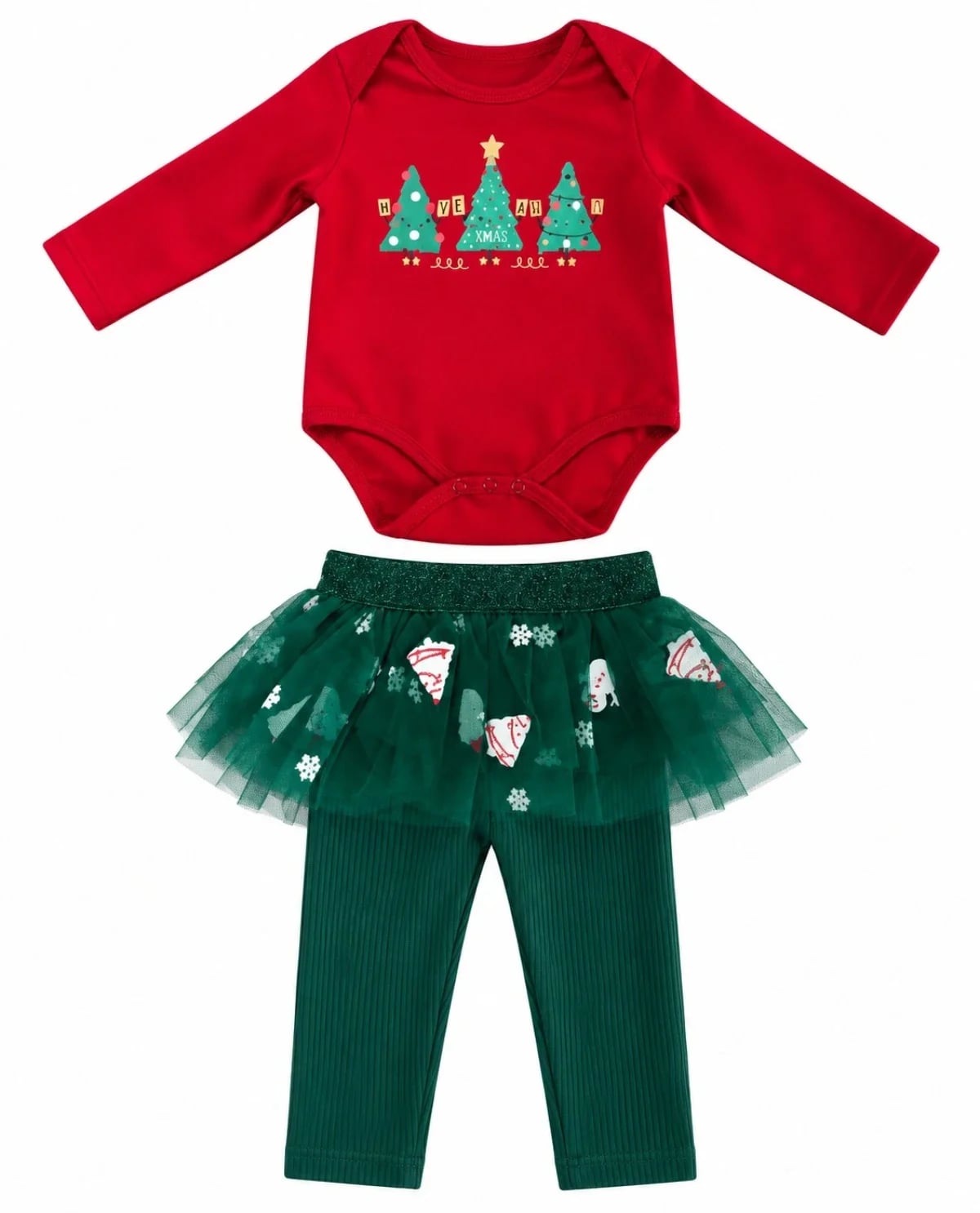 Girl's Dress with Red Tulle Skirt and Green Ribbed Top - Interkidsy - by Peralane