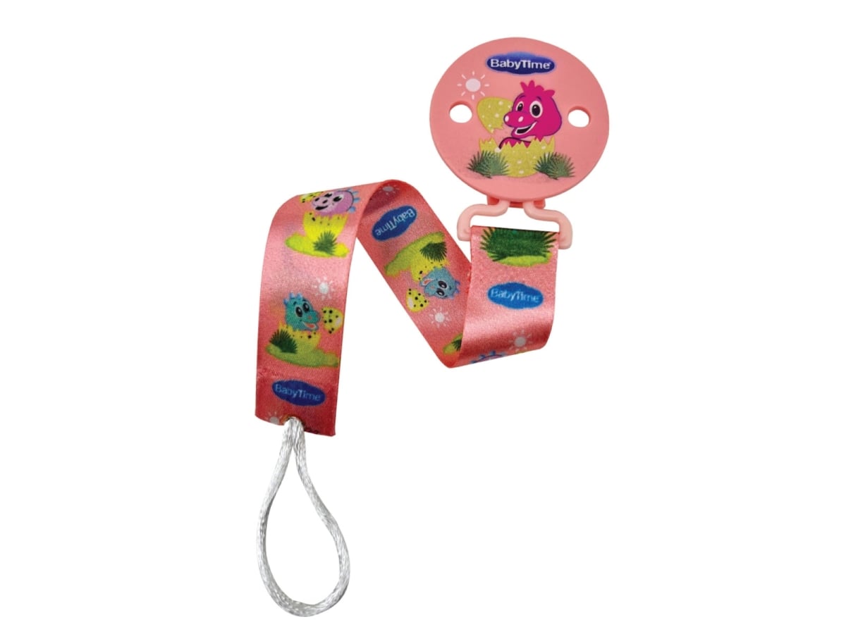 Pink Patterned Pacifier Clip - Baby Time - by Peralane