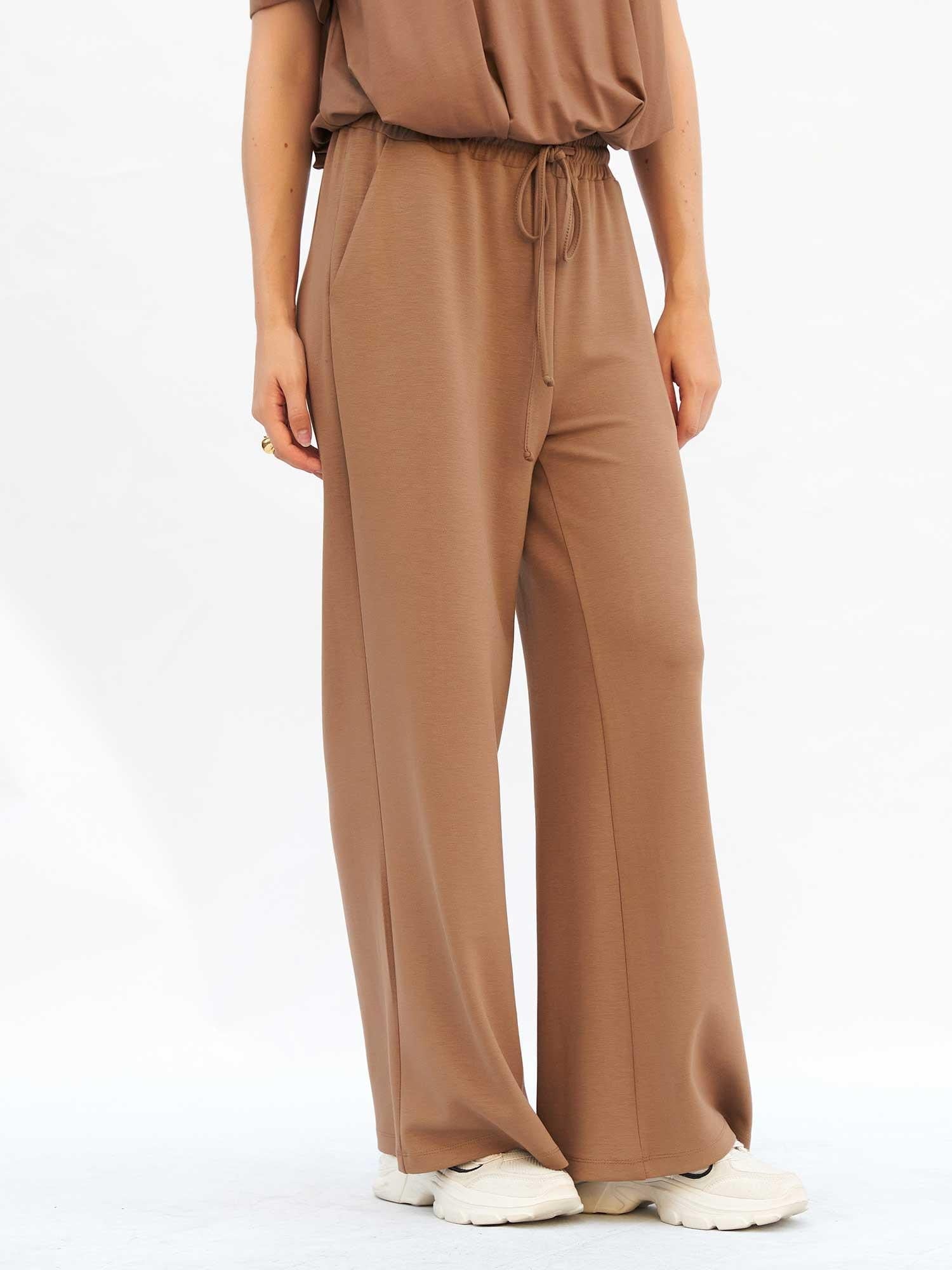 Drawstring Waist Wide-Leg Loungewear Trousers - Taupe Brown - Lefon - by Peralane - photo 5