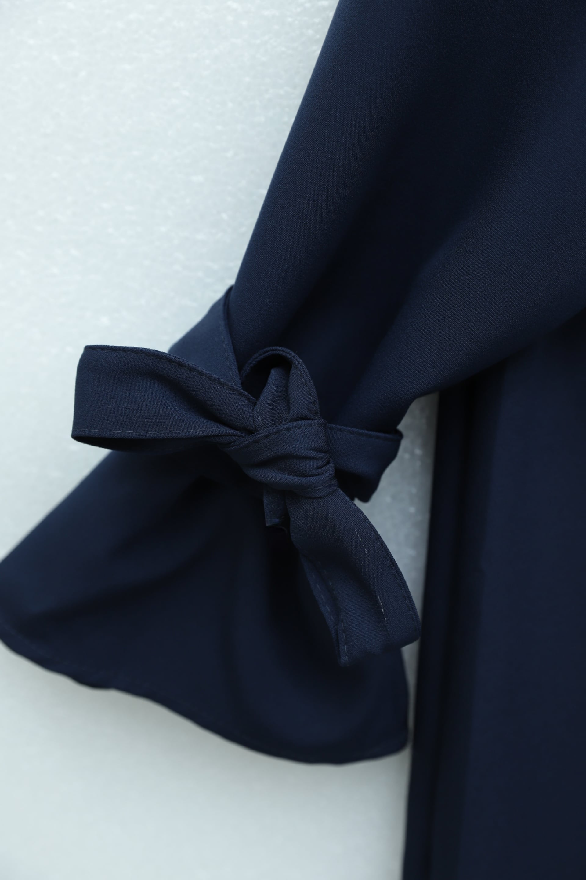 Navy Blue Long-Sleeved Tie-Sleeve Paneled Maxi Dress - Podyumplus - by Peralane - photo 5