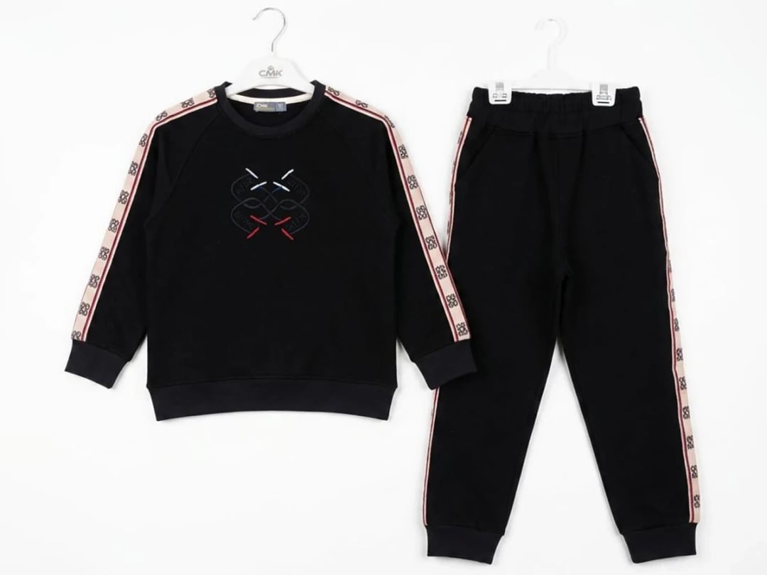 Boys' Embroidered Fleece Tracksuit Set - Black - CMK - by Peralane