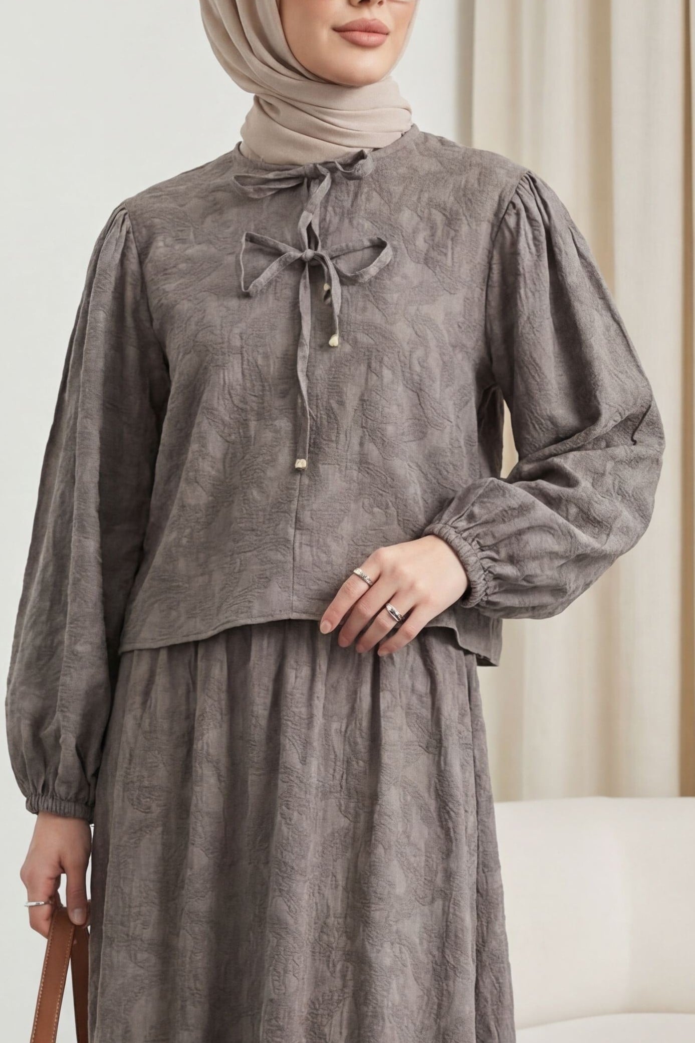 Women's Modest Two-Piece Set with Blouse and Skirt in Earth Tone - Podyumplus - by Peralane - photo 2