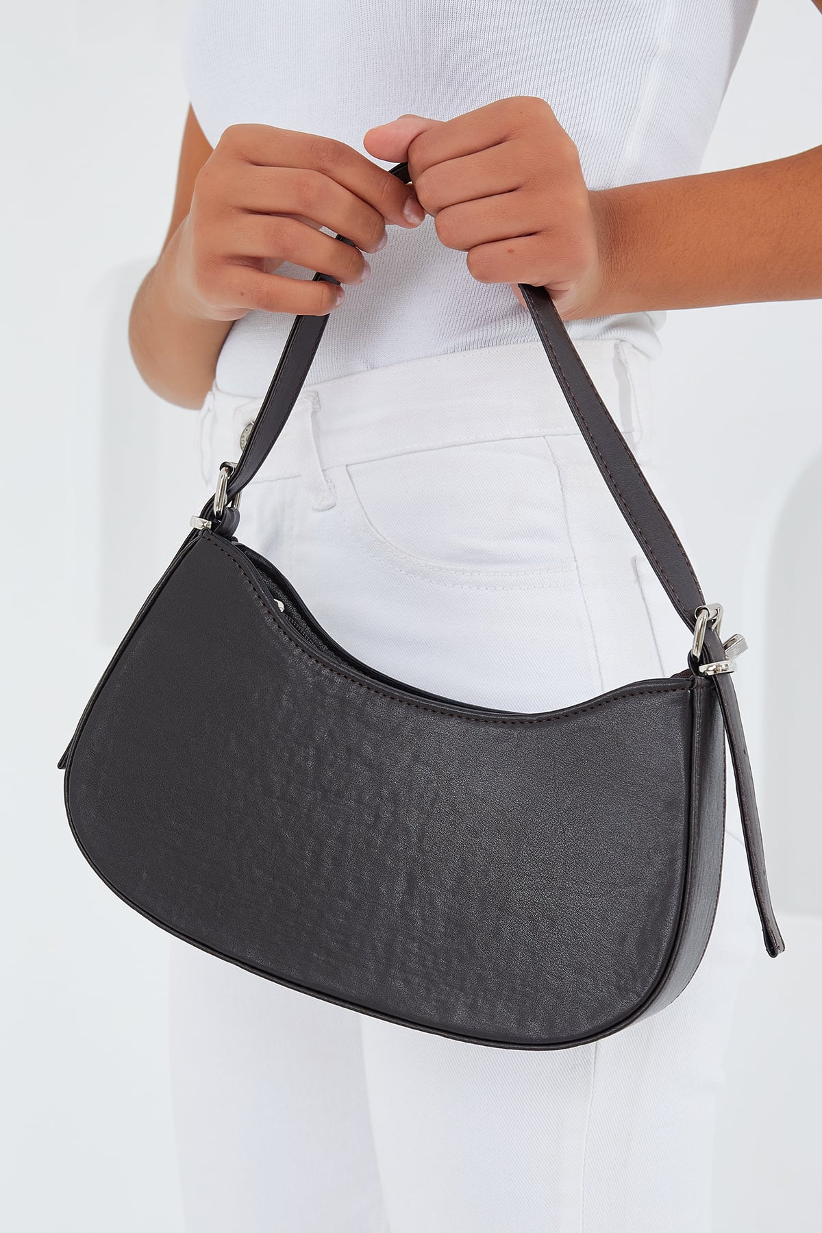 Women's Brown Faux Leather Curved Shoulder Bag - Bigdart - by Peralane