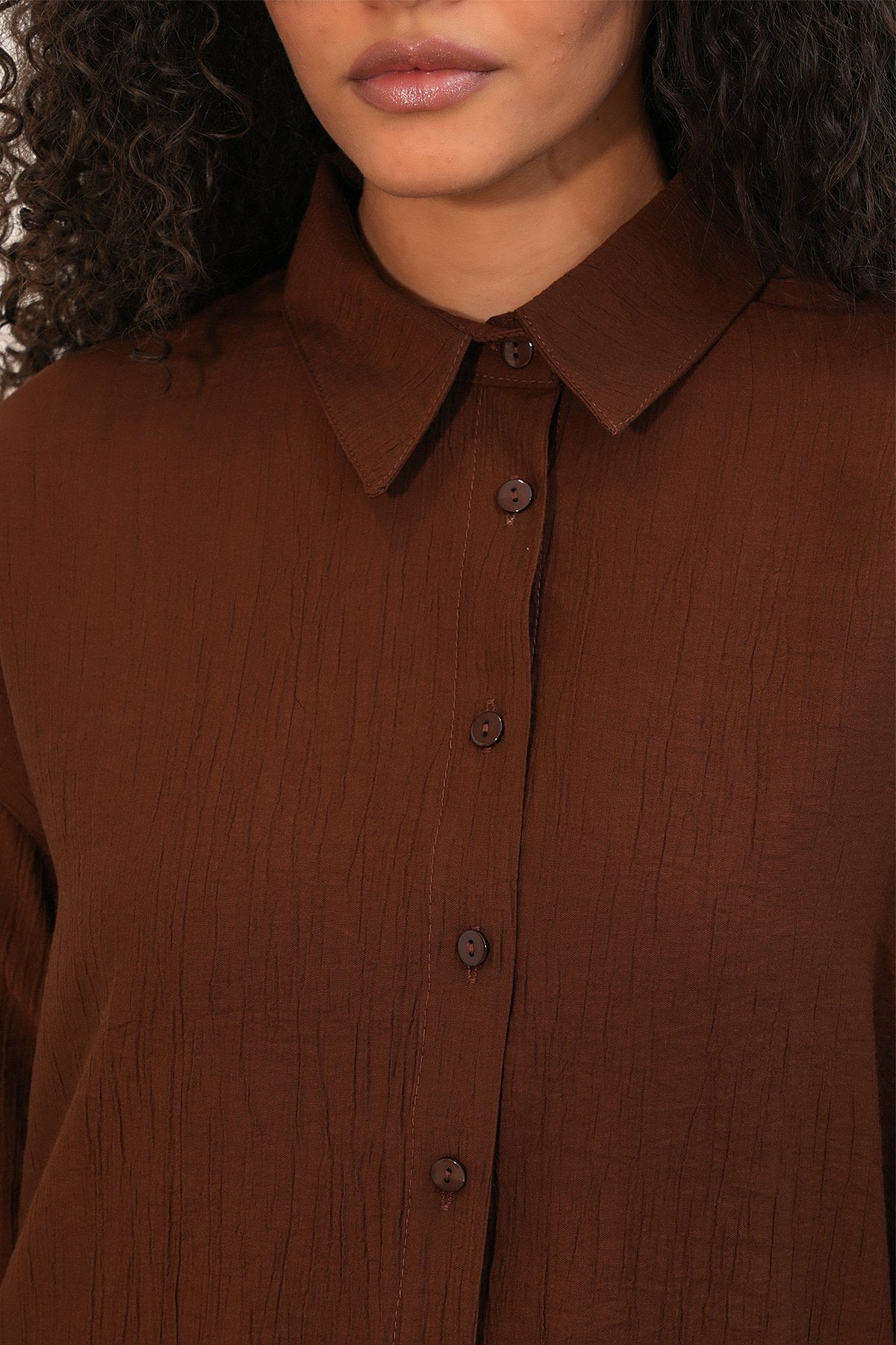 Women's Textured Shirt and Trousers Two-Piece Set 6710 - Brown - Bigdart - by Peralane - photo 4