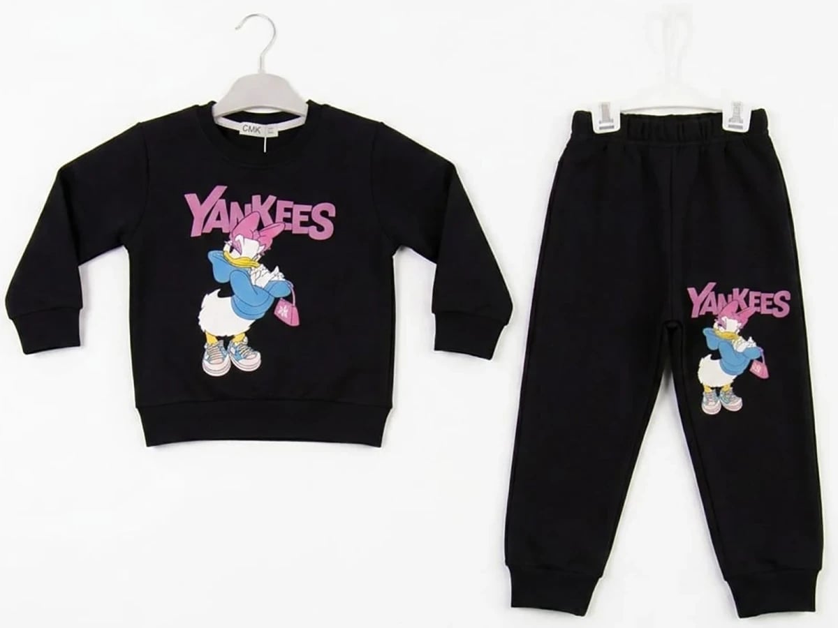 Girls' Black Sweatshirt and Trousers Set with Daisy Duck Print - CMK - by Peralane
