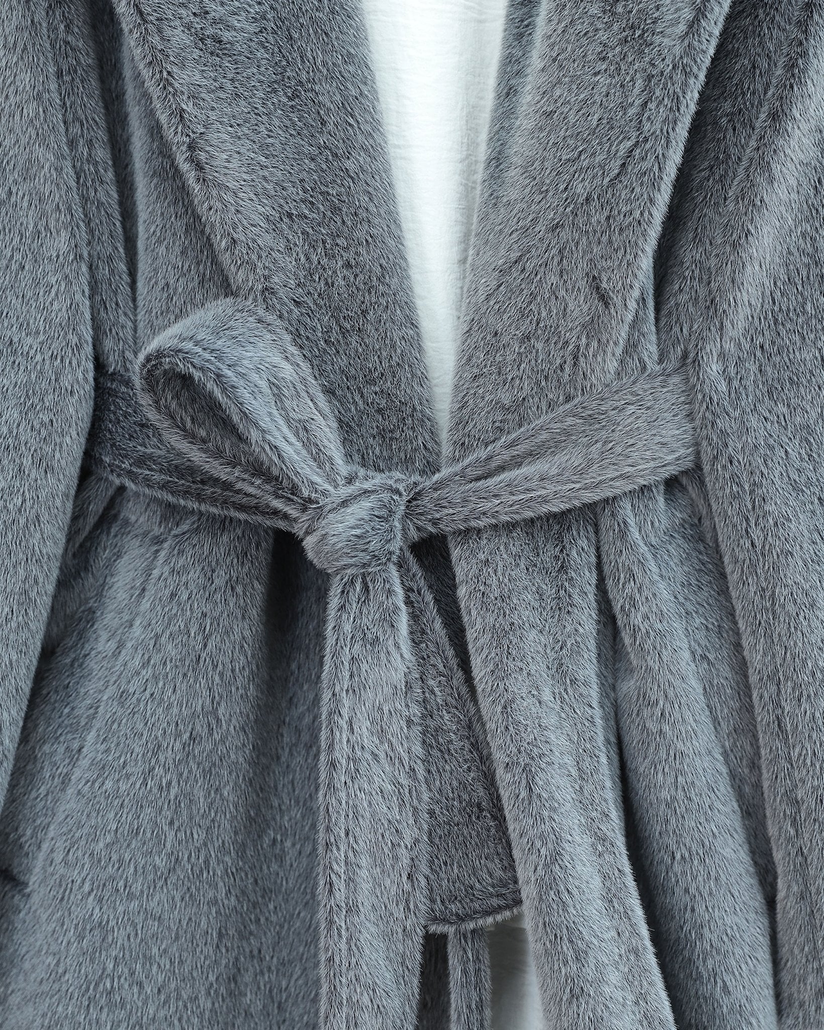 Women's Belted Faux Fur Coat with Lining and Pockets – Smoky Grey - Podyumplus - by Peralane - photo 6