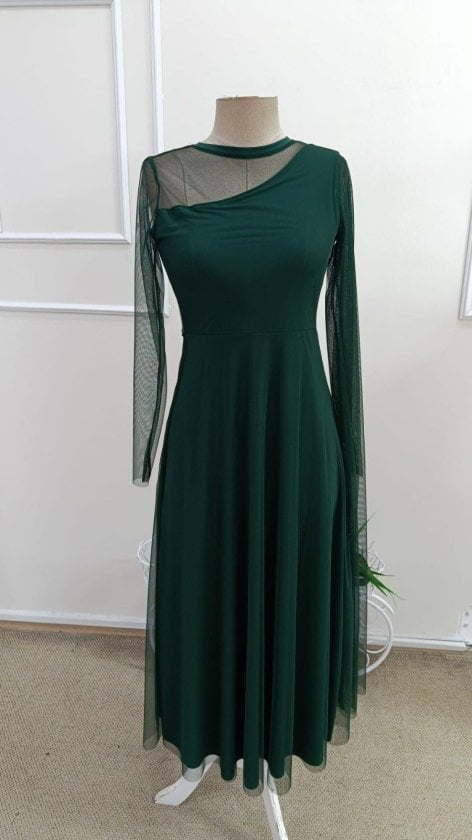 Women's Long-Sleeved Asymmetrical Neckline Chiffon Detail Long Dress - Janes - by Peralane - photo 4