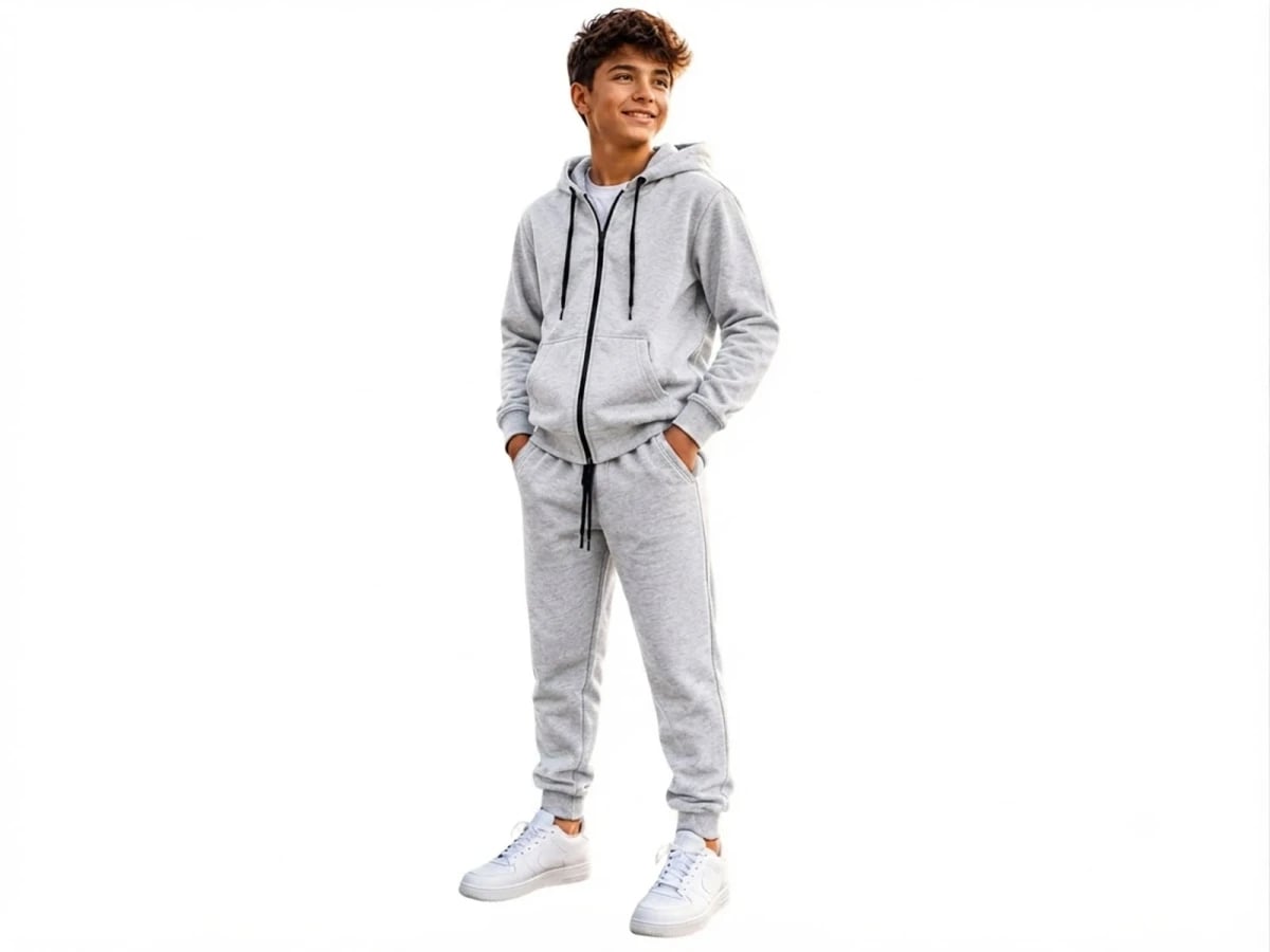Unisex Kids Hooded Zip-Up Tracksuit Set - Light Grey - Koska - by Peralane