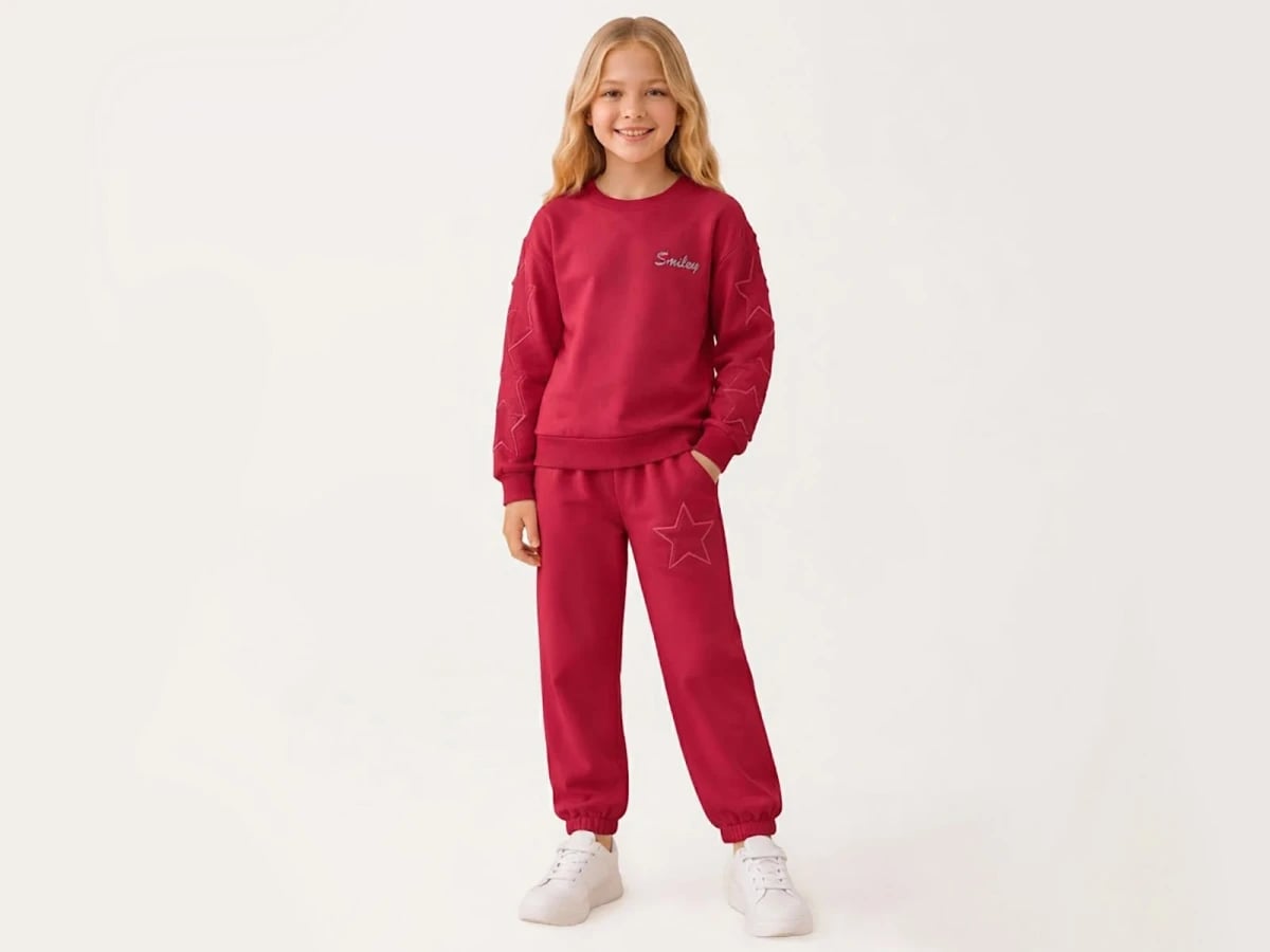 Girls' Tracksuit Set with Smiley Print and Star Embroidery - Palm Life - by Peralane