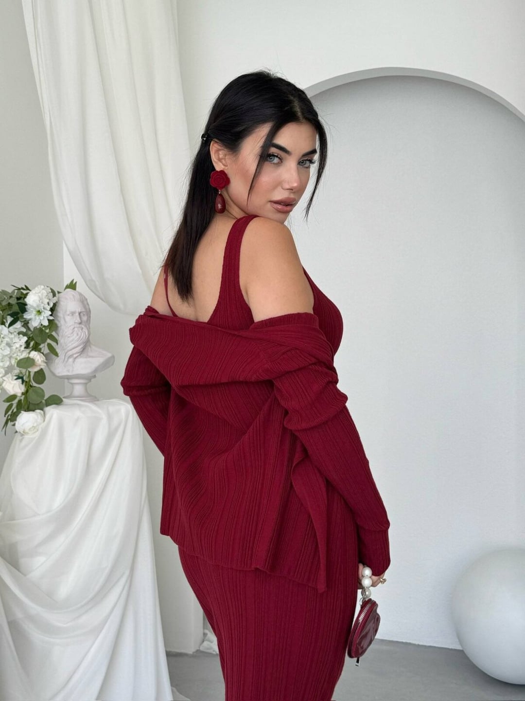 Fersa Three-Piece Knit Set in Burgundy - Etika - by Peralane - photo 5