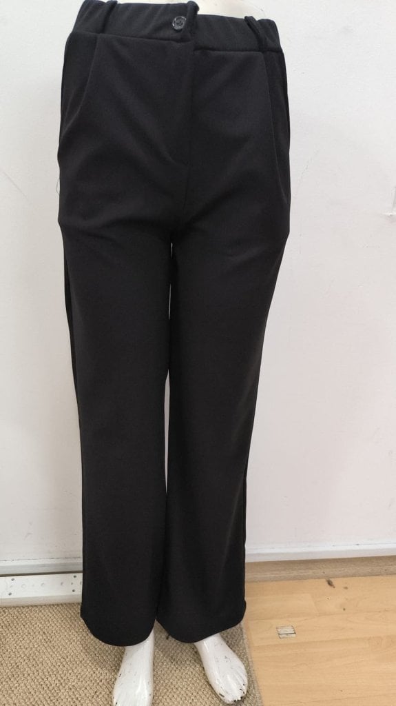 Women's High Waist Pleated Wide Leg Crepe Trousers with Pockets - Black - Janes - by Peralane - photo 5