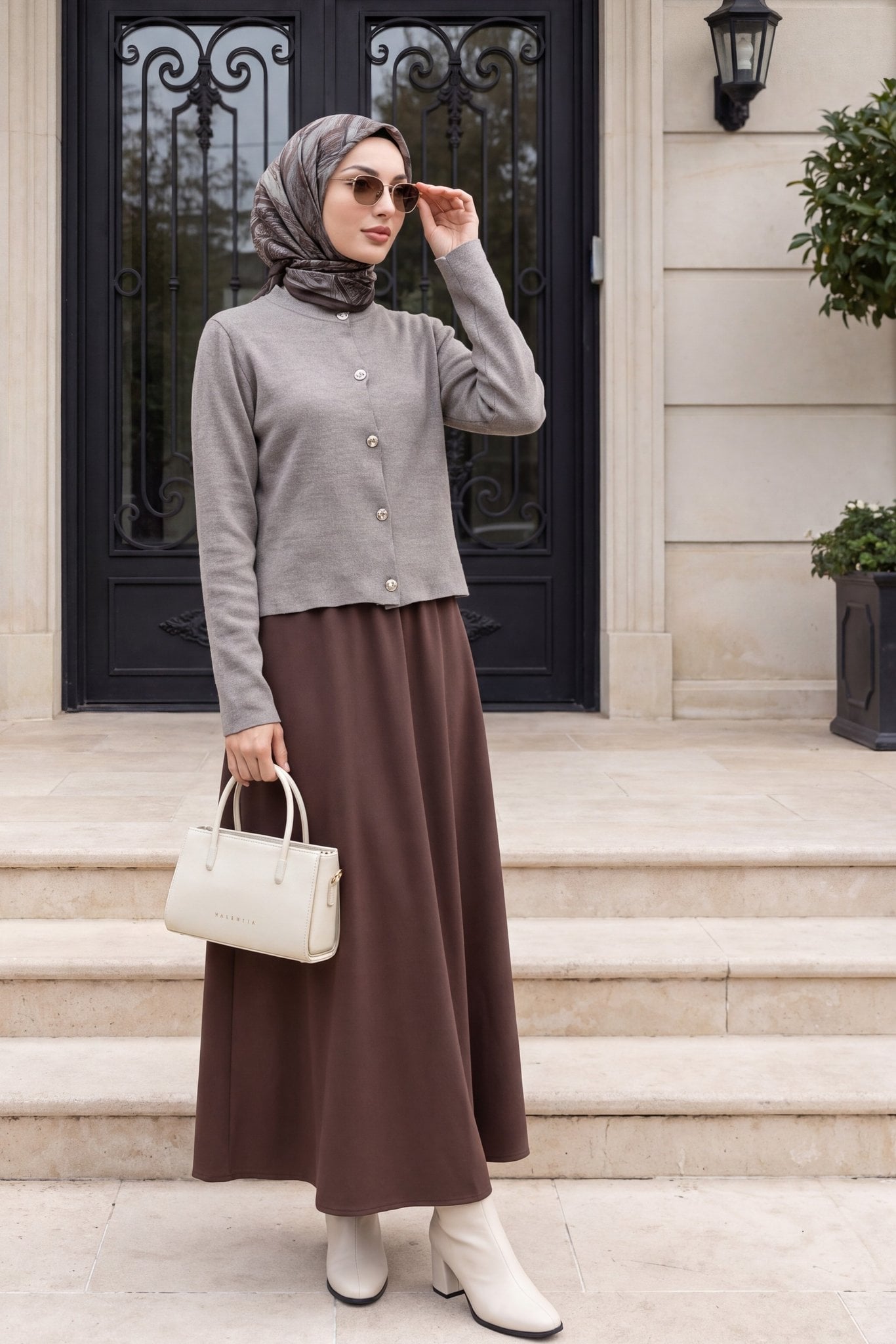 Buttoned Round Neck Knit Cardigan - Vizon - Podyumplus - by Peralane - photo 6