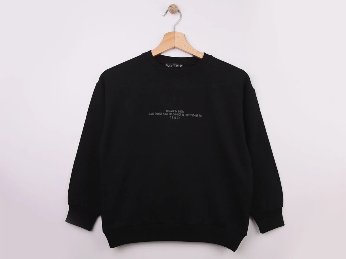 Remember Print Boys' Sweatshirt - Black - First Kids - by Peralane