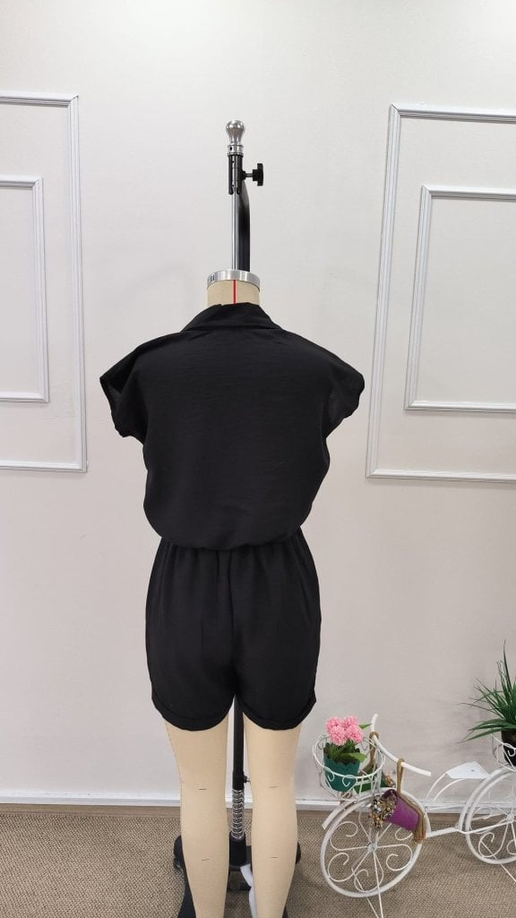 Women's Short-Sleeve Wrap-Collar Short Romper - Janes - by Peralane - photo 8