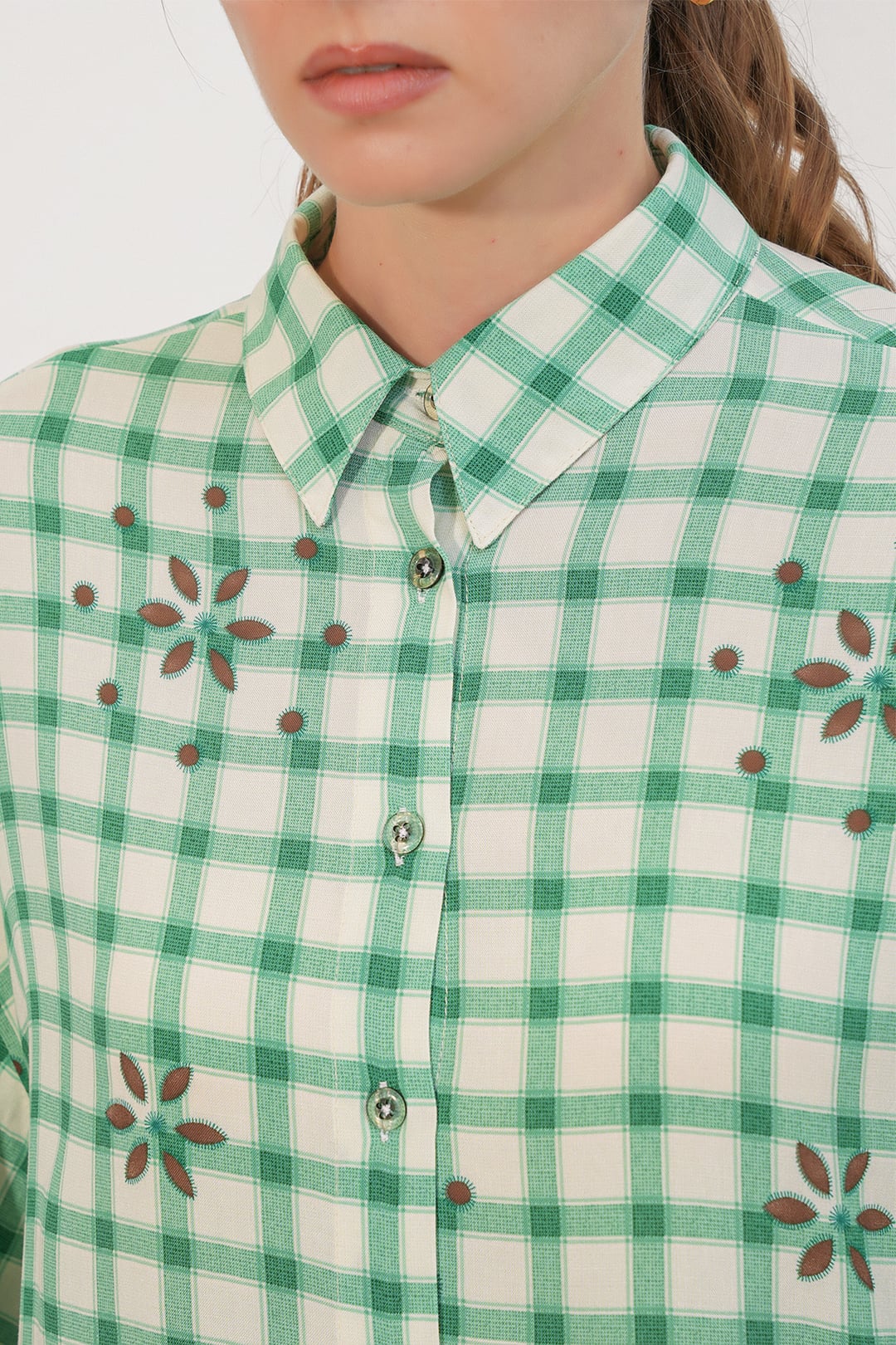 Women's Long Checkered Shirt Tunic 5988 - Green - Bigdart - by Peralane - photo 3
