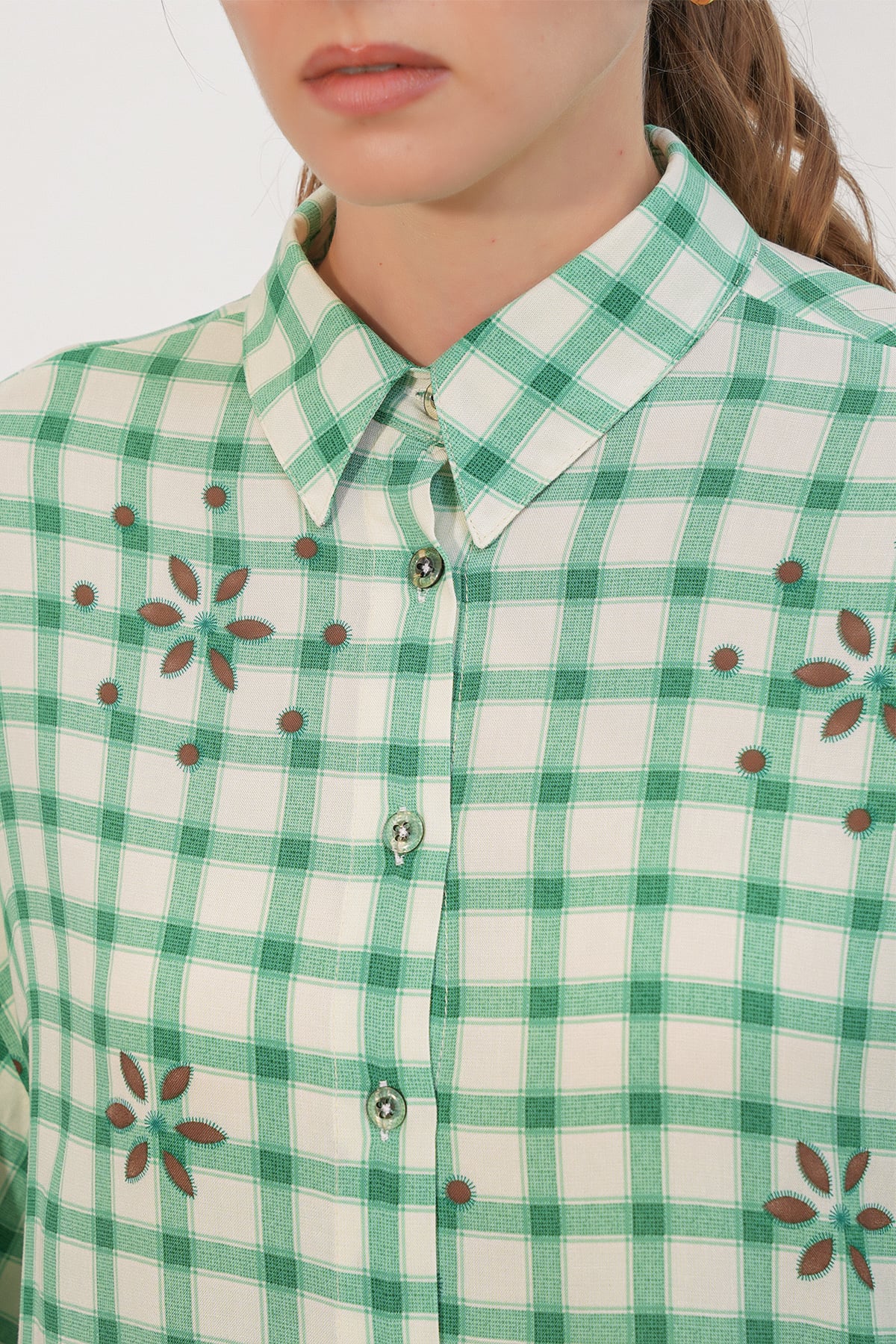 Women's Long Checkered Shirt Tunic 5988 - Green - Bigdart - by Peralane - photo 3