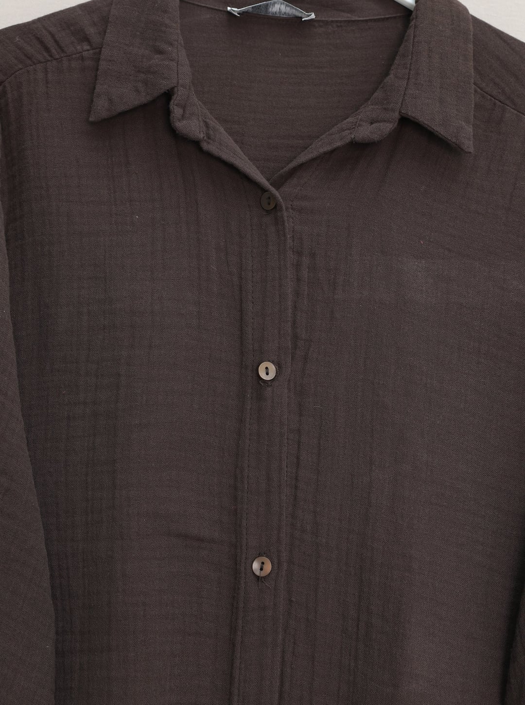 Oval Cut Buttoned Muslin Blouse - Dark Brown - Podyumplus - by Peralane - photo 5